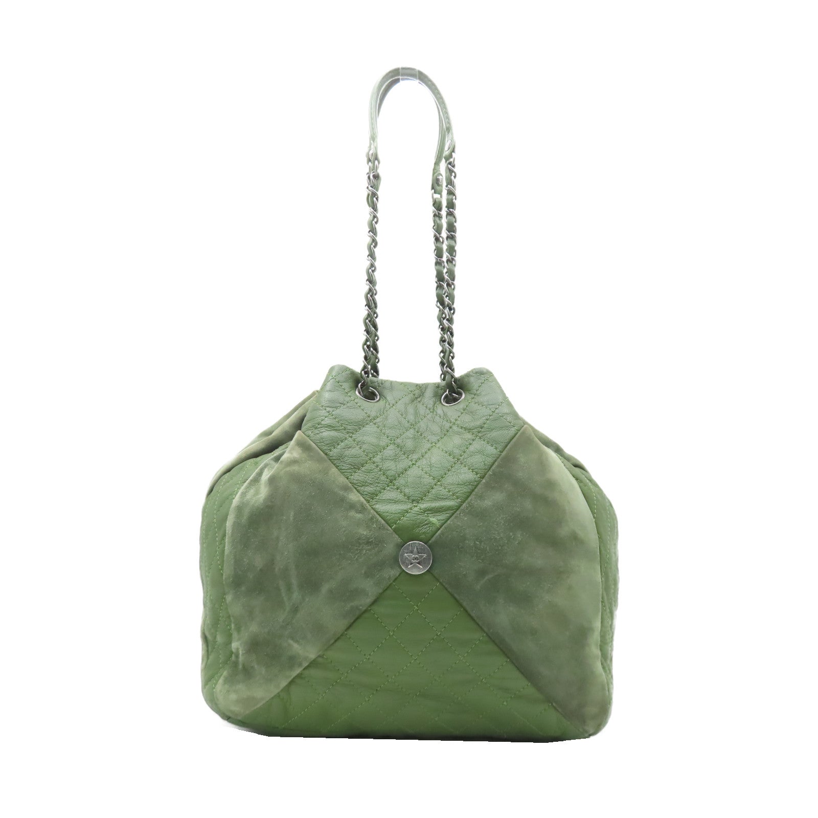CHANEL 【激減優惠】菱格羊皮皮革Chain Shoulder銀扣鏈帶肩背袋綠色