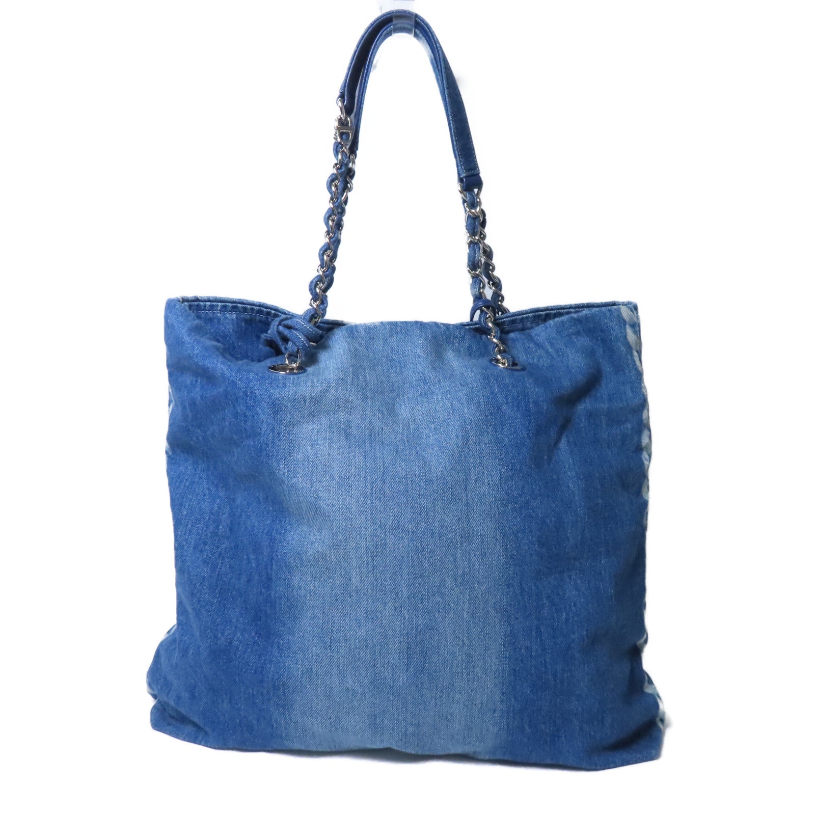 CHANEL 【激減優惠】牛仔布Tote Bag銀扣鏈帶手挽袋藍色