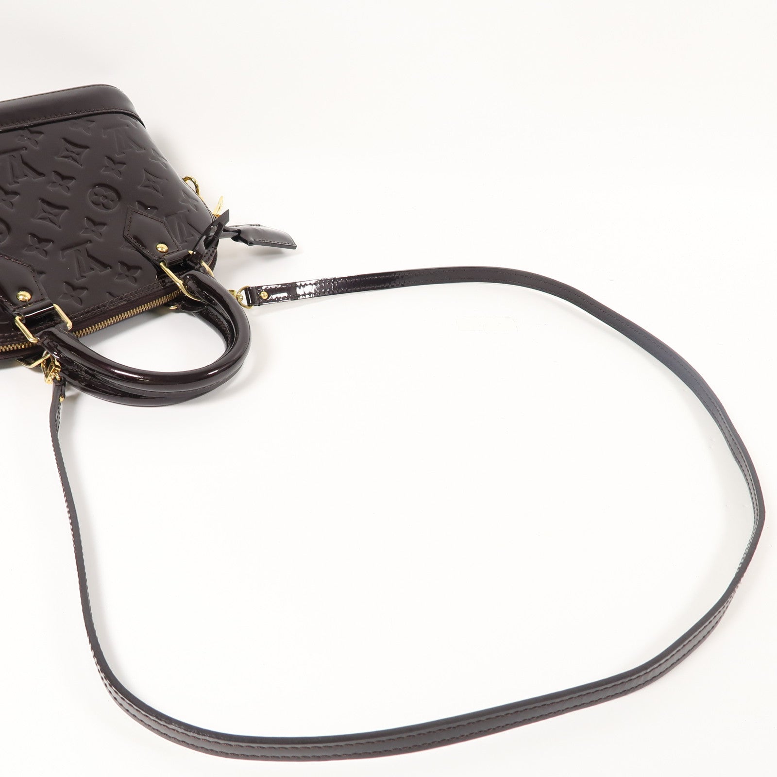 LOUIS VUITTON Monogram Vernis Alma BB金扣手挽肩背兩用袋酒紅色