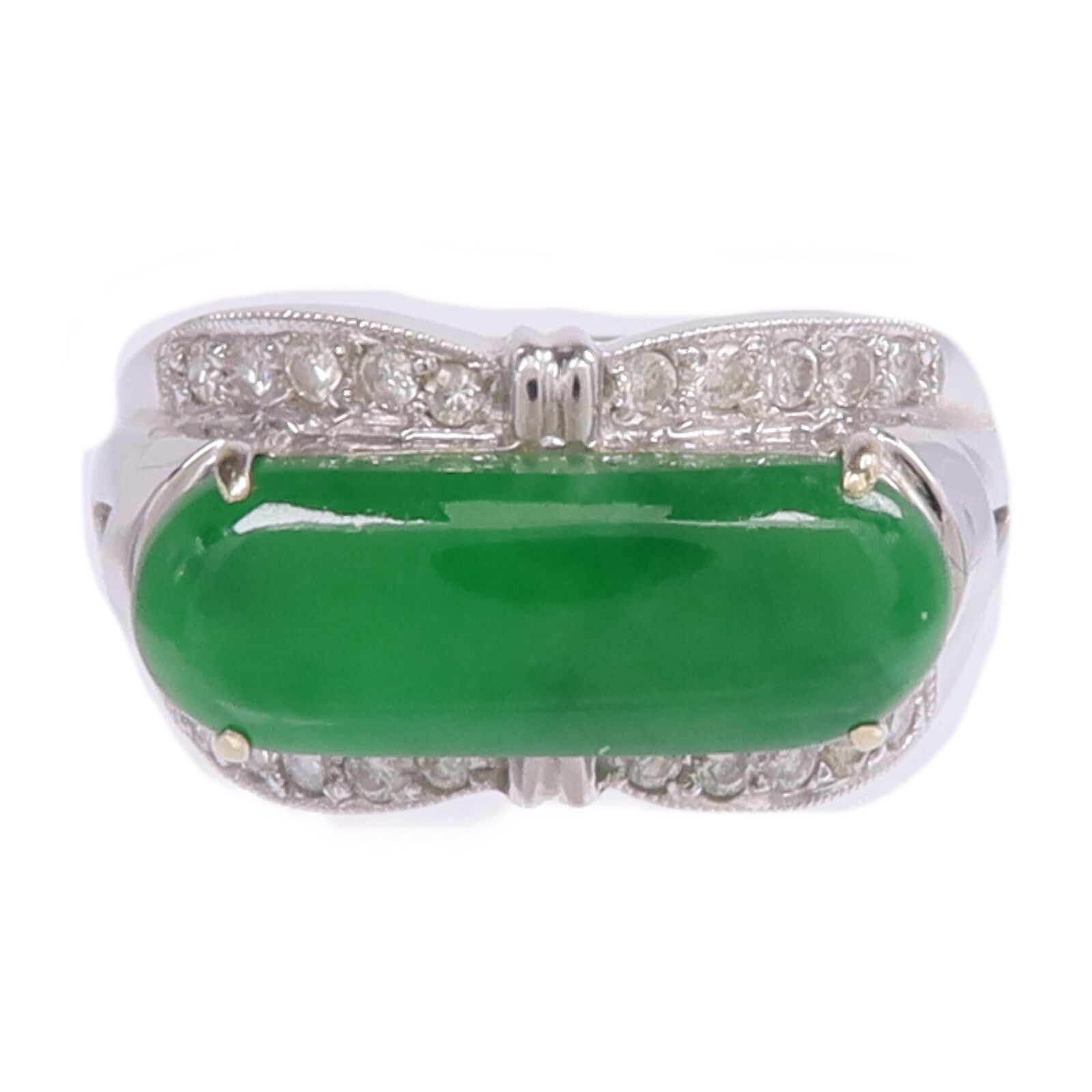 JEWELRY 18K白金Jade Diamond Ring翡翠/鑽石戒指US#6.75