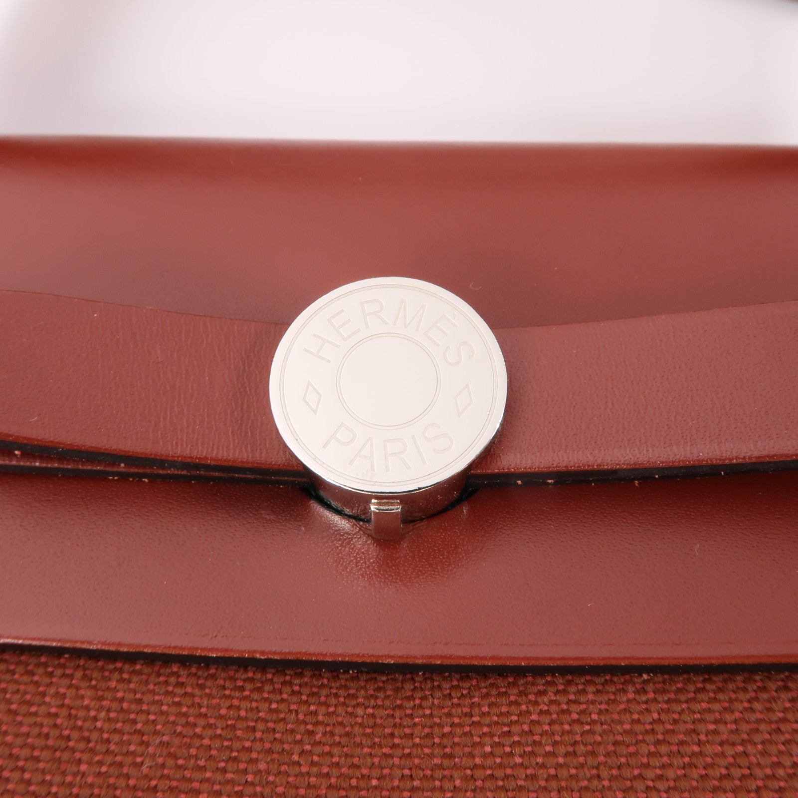 HERMES 帆布/皮革Herbag PM銀扣手挽肩背兩用袋Rouge Grenat