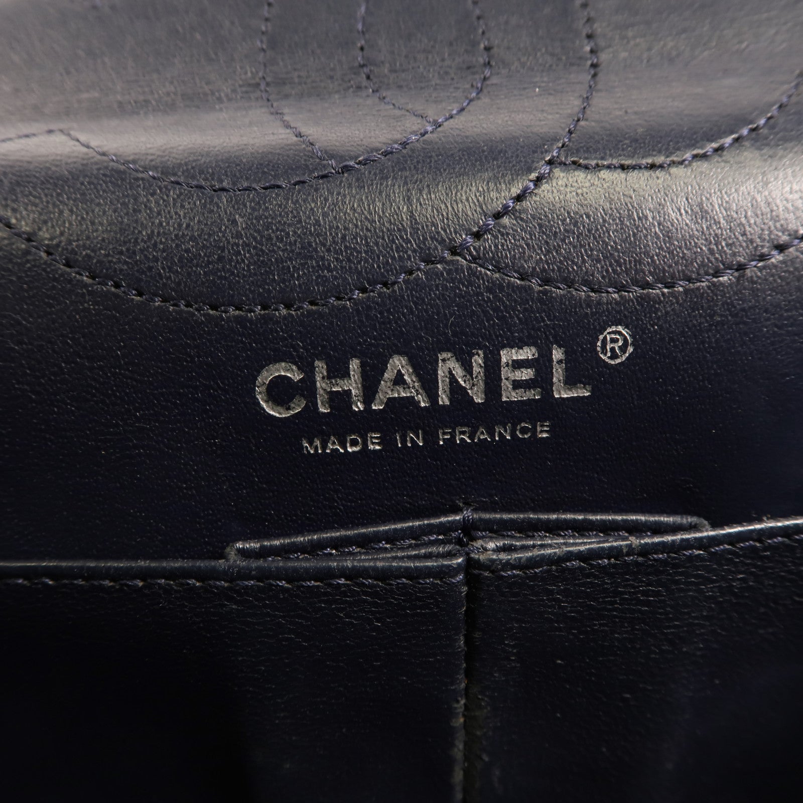 CHANEL CC SHW 2.55 Medium Chain Shoulder Bag Calfskin Leather Dark Navy