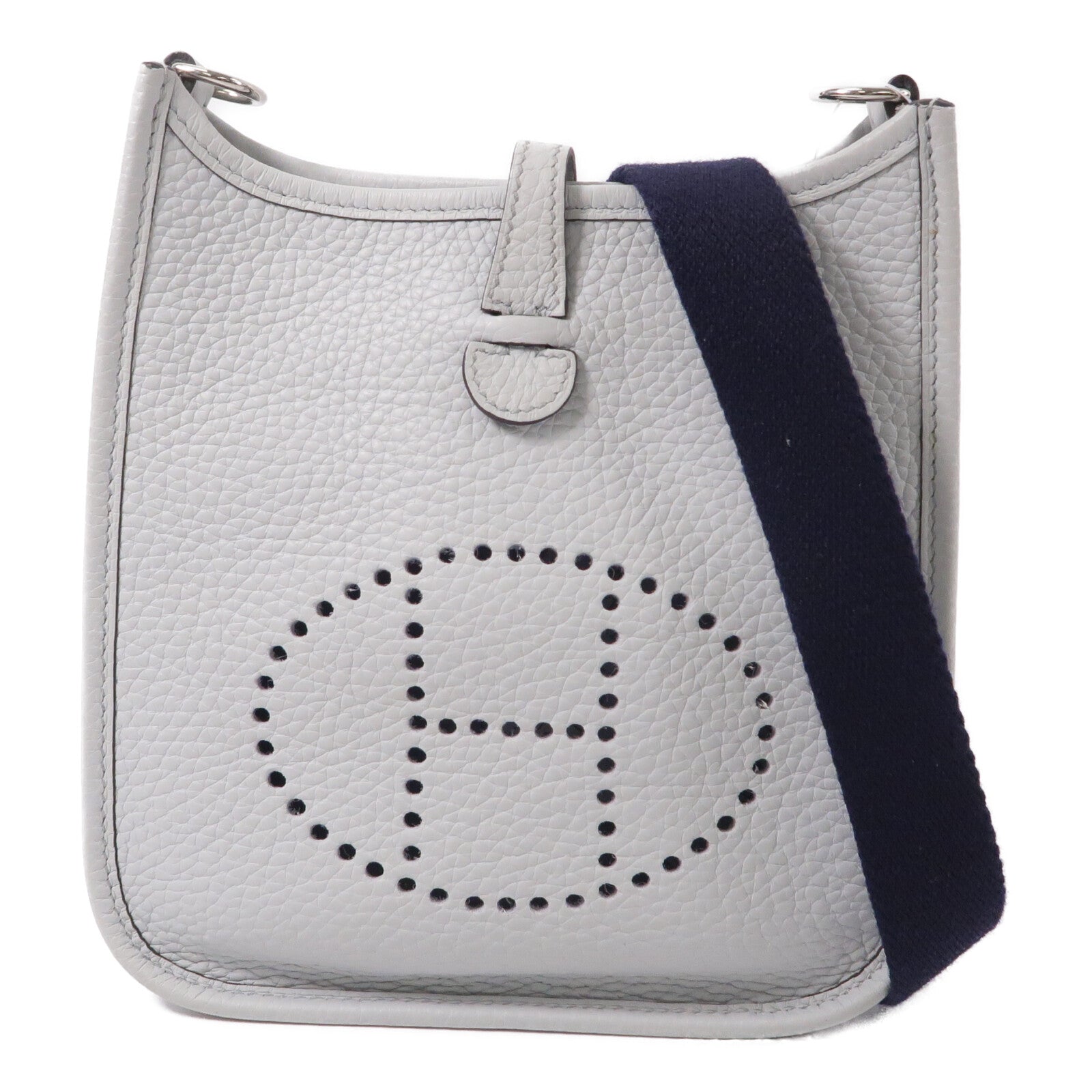 HERMES Clemence皮革Evelyne PM肩背袋Bleu Pale