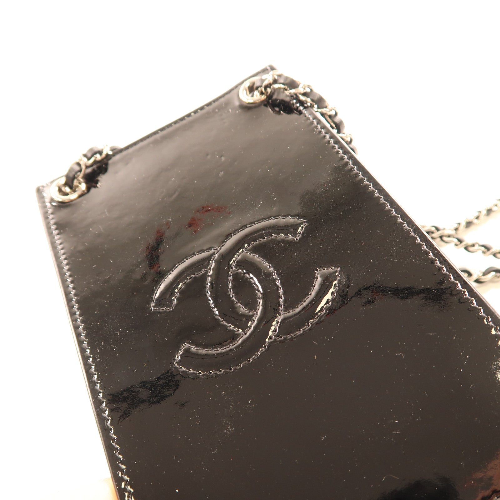 CHANEL 漆皮皮革Chain Shoulder金扣鏈帶肩背袋