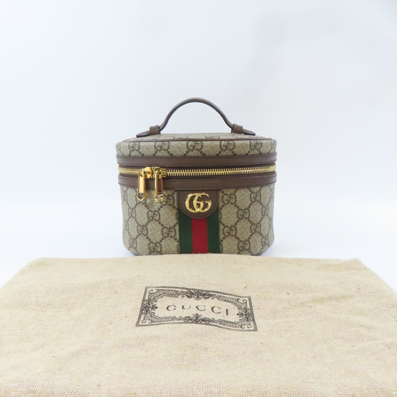 GUCCI 塗層帆布Ophidia GG Supreme Vanity Case金扣手挽袋啡色