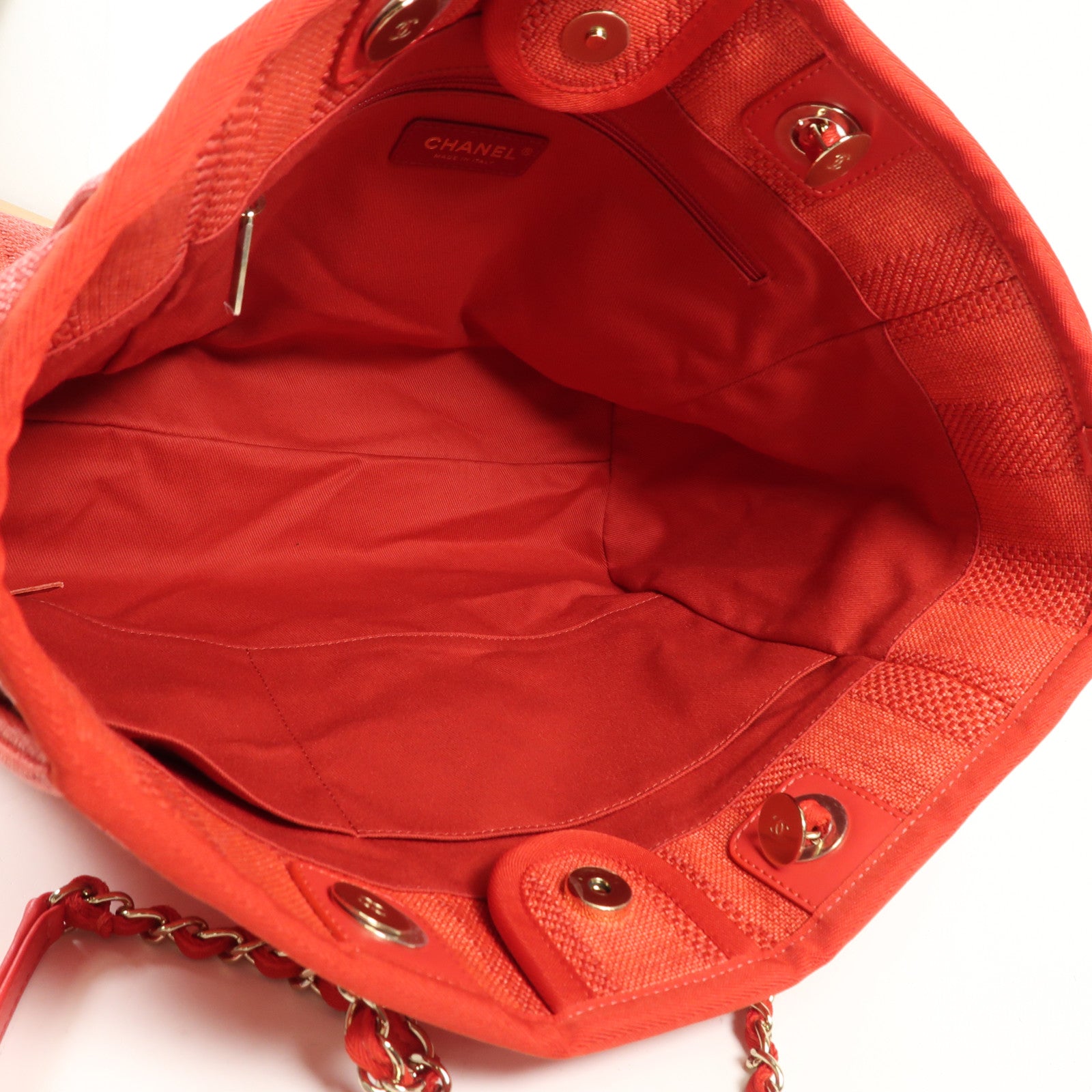 CHANEL 帆布Deauville MM金扣手挽袋