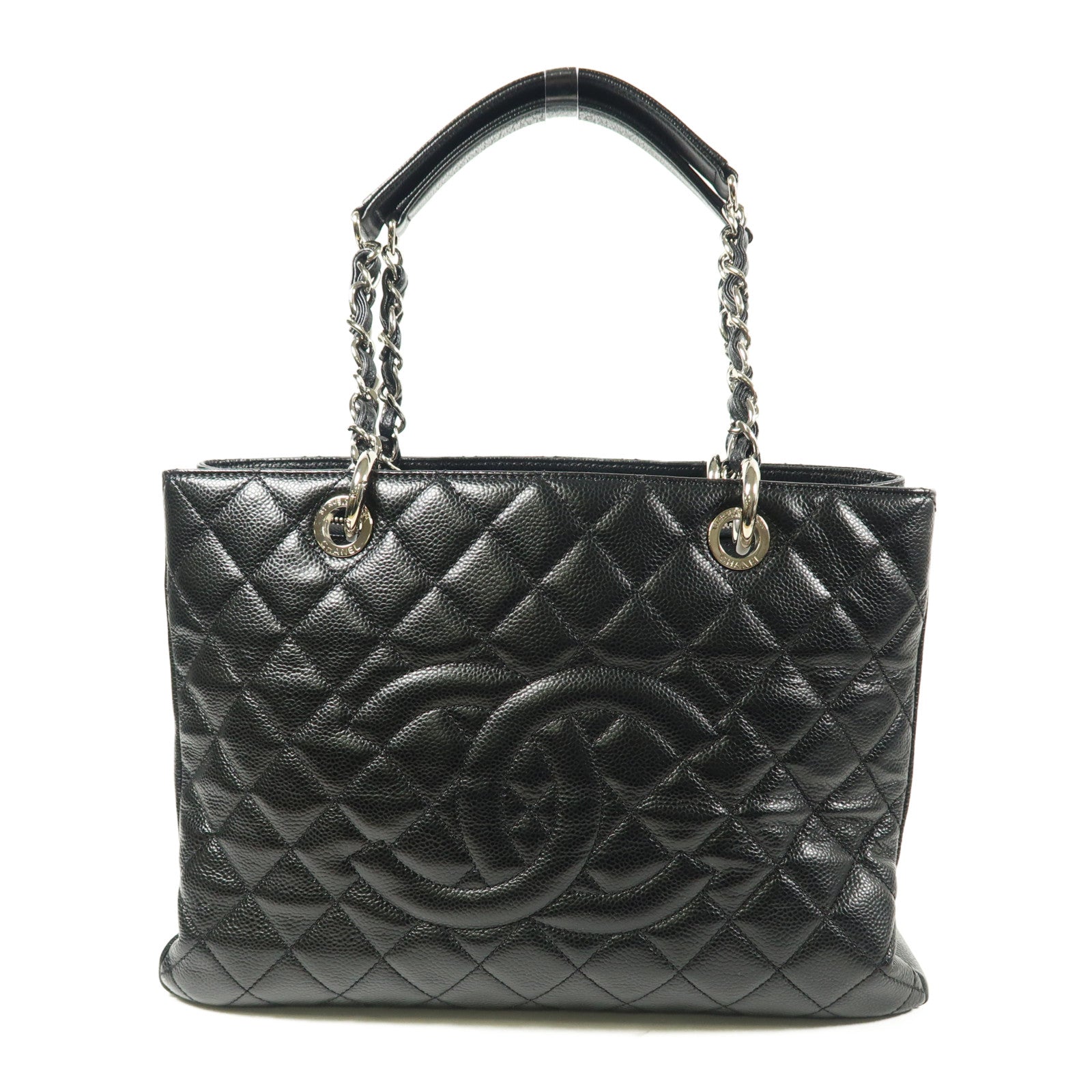 CHANEL 牛皮皮革GST Grand Shopping Tote Bag銀扣鏈帶肩背袋