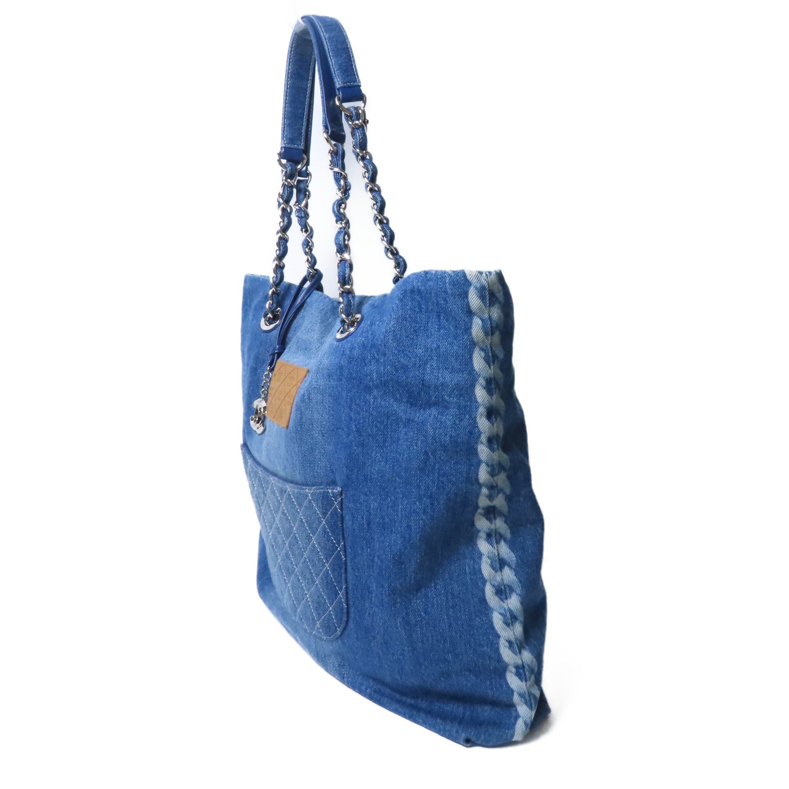 CHANEL 【激減優惠】牛仔布Tote Bag銀扣鏈帶手挽袋藍色