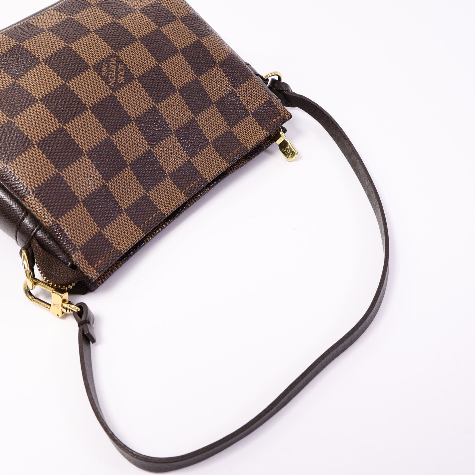 LOUIS VUITTON Damier Trousse Makeup Accessory Pouch金扣手挽袋棕色