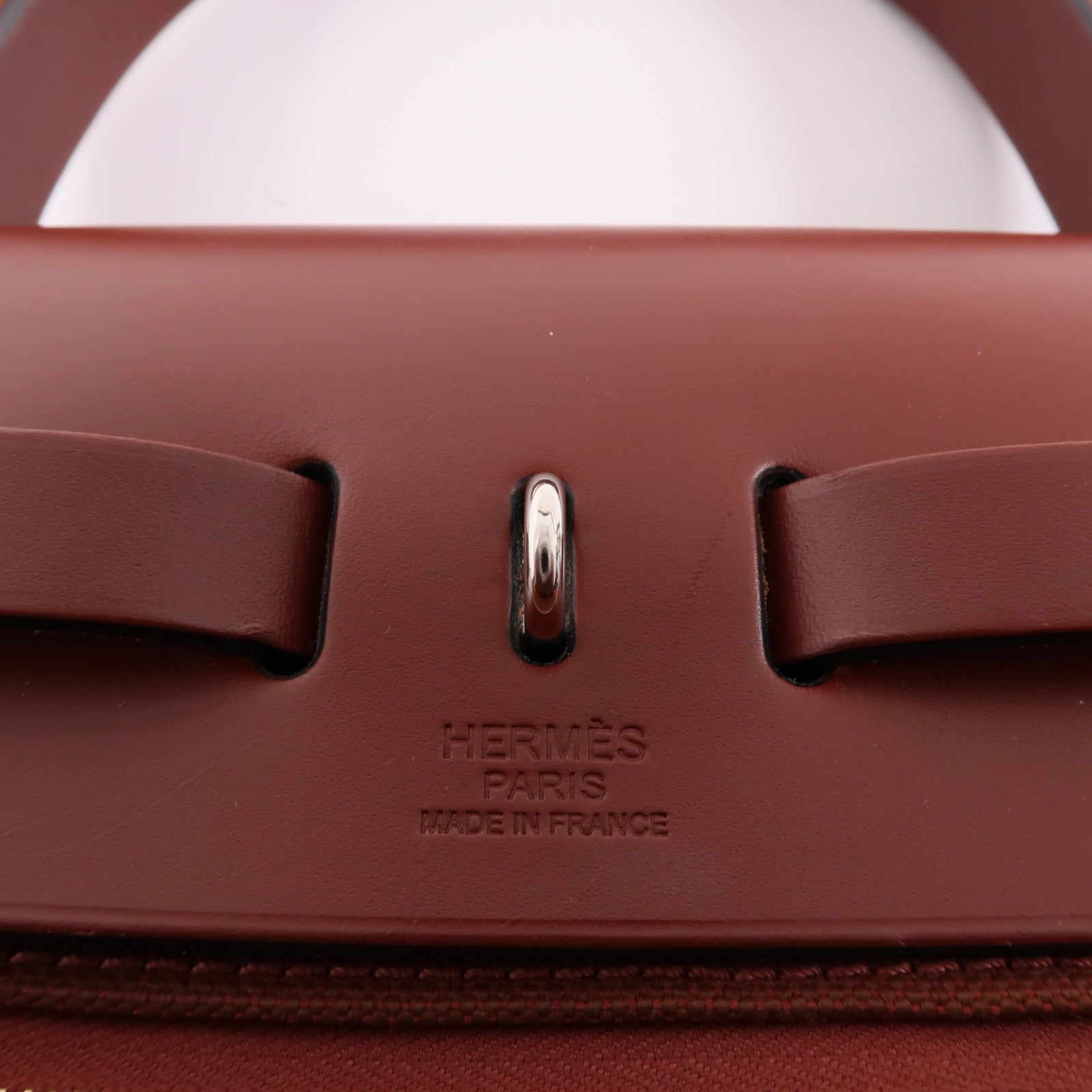 HERMES 帆布/皮革Herbag PM銀扣手挽肩背兩用袋Rouge Grenat