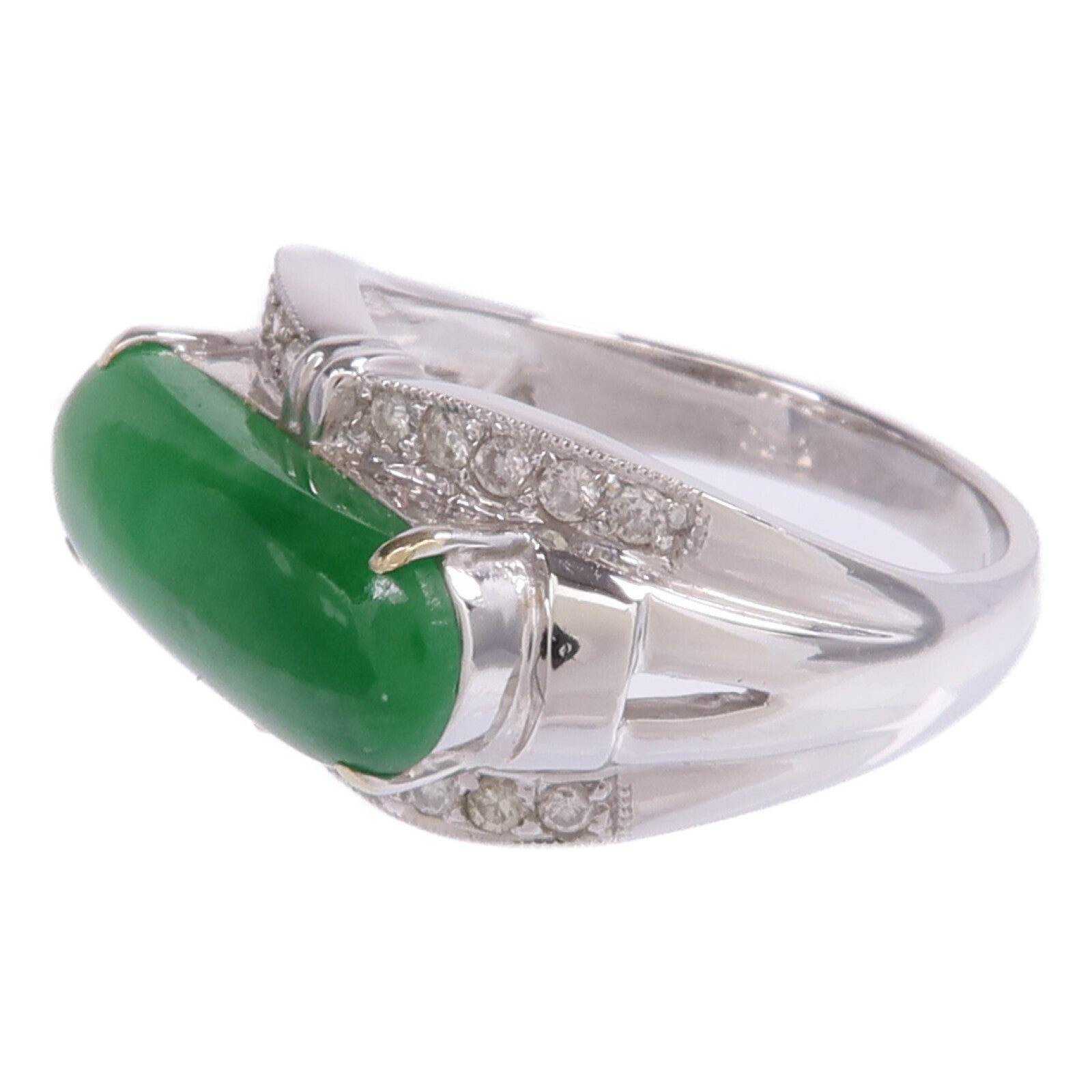 JEWELRY 18K白金Jade Diamond Ring翡翠/鑽石戒指US#6.75