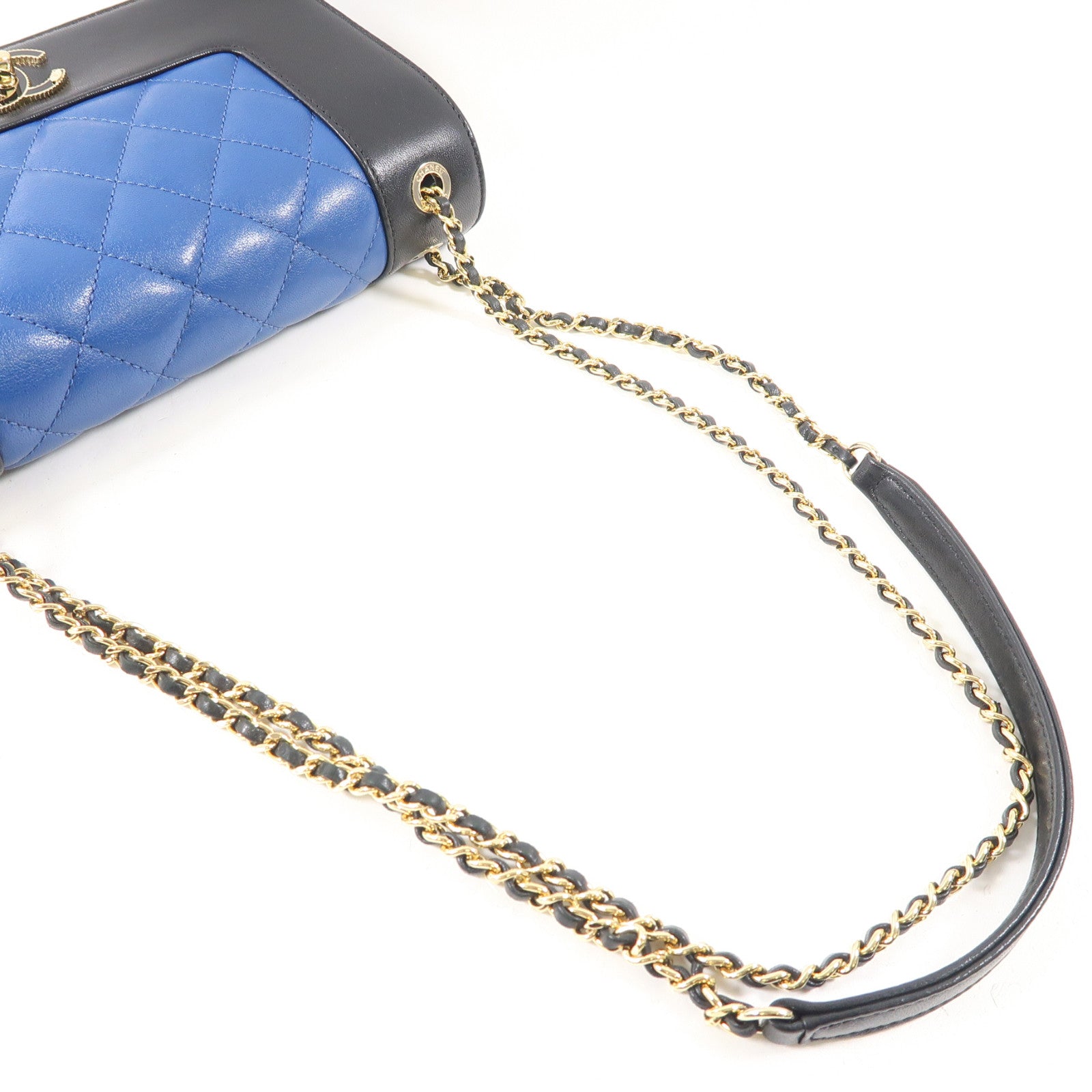 CHANEL 【激減優惠】菱格牛皮皮革Shoulder Bag金扣鏈帶肩背袋黑色/藍色