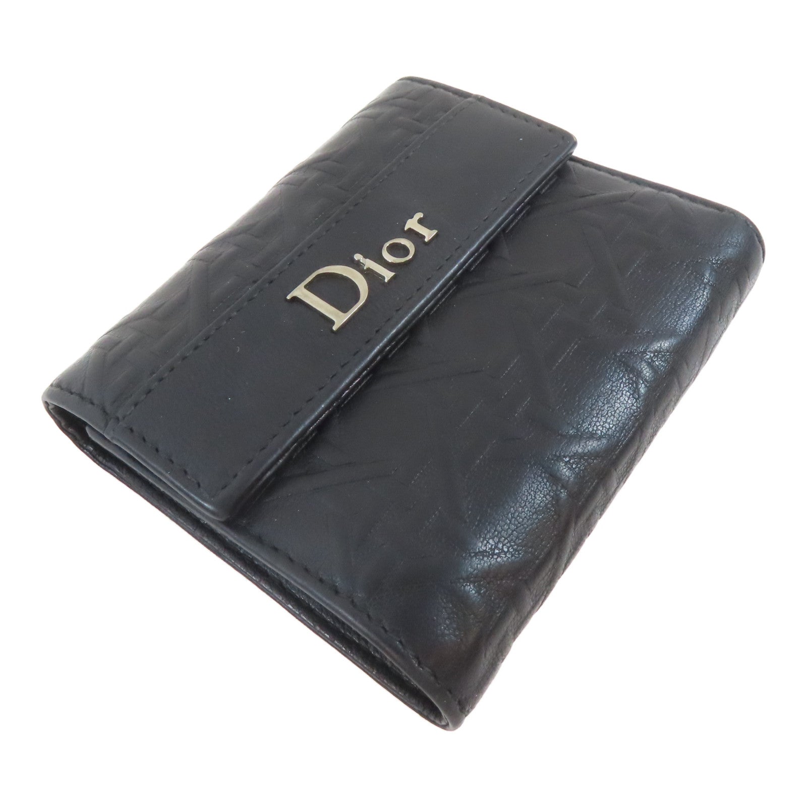 Dior 牛皮皮革Trifold Wallet銀扣錢包黑色