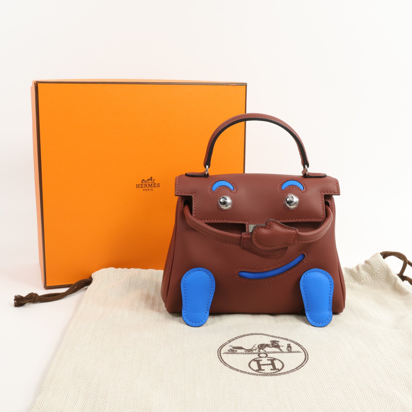 HERMES Swift皮革Kelly Doll手挽袋Rouge H/Bleu Hydra