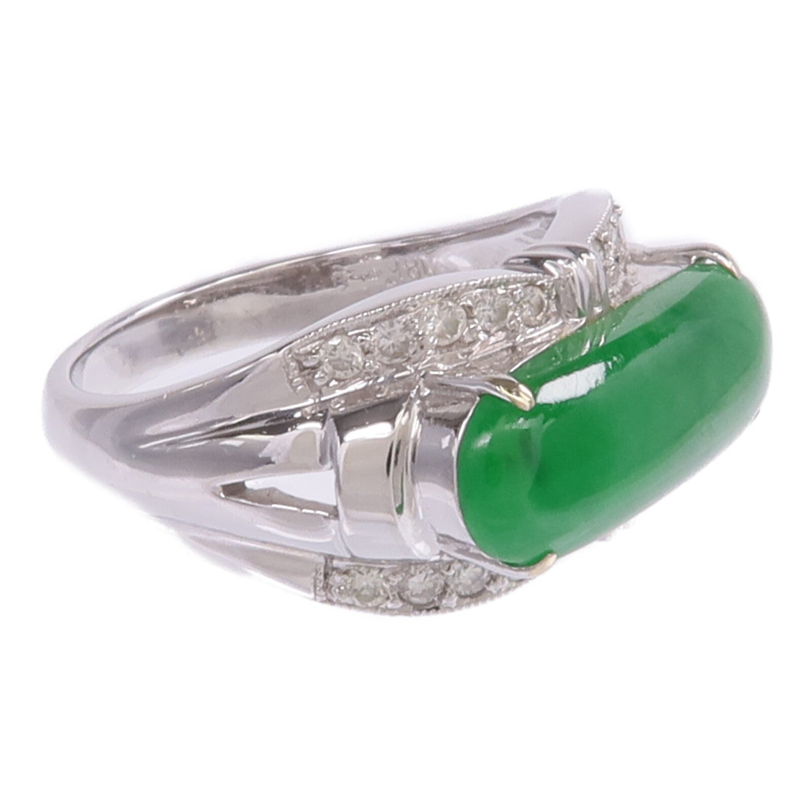 JEWELRY 18K白金Jade Diamond Ring翡翠/鑽石戒指US#6.75