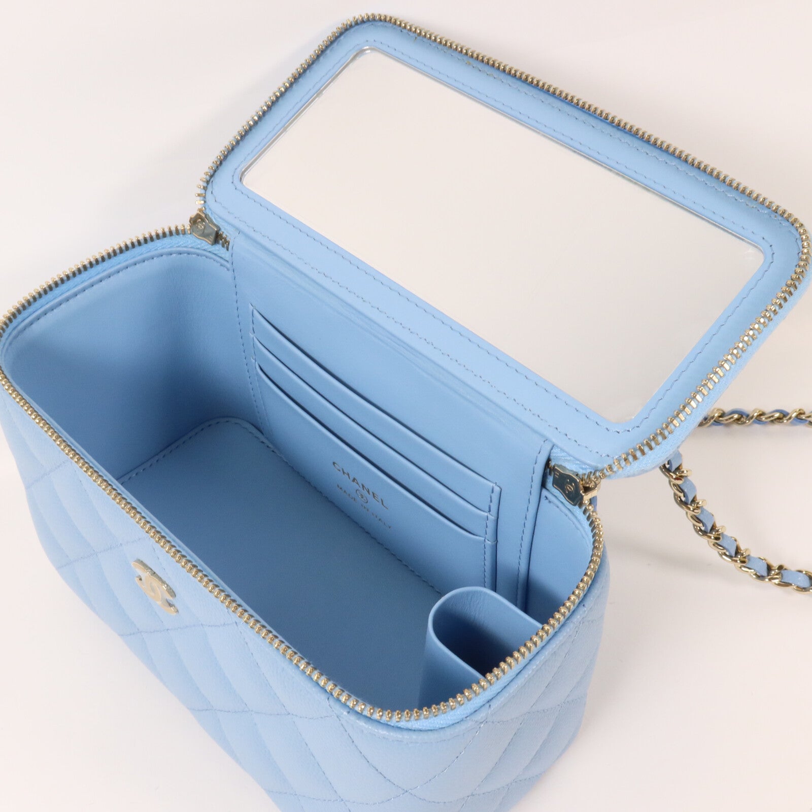CHANEL 牛皮皮革Vanity Case鏈帶肩背袋