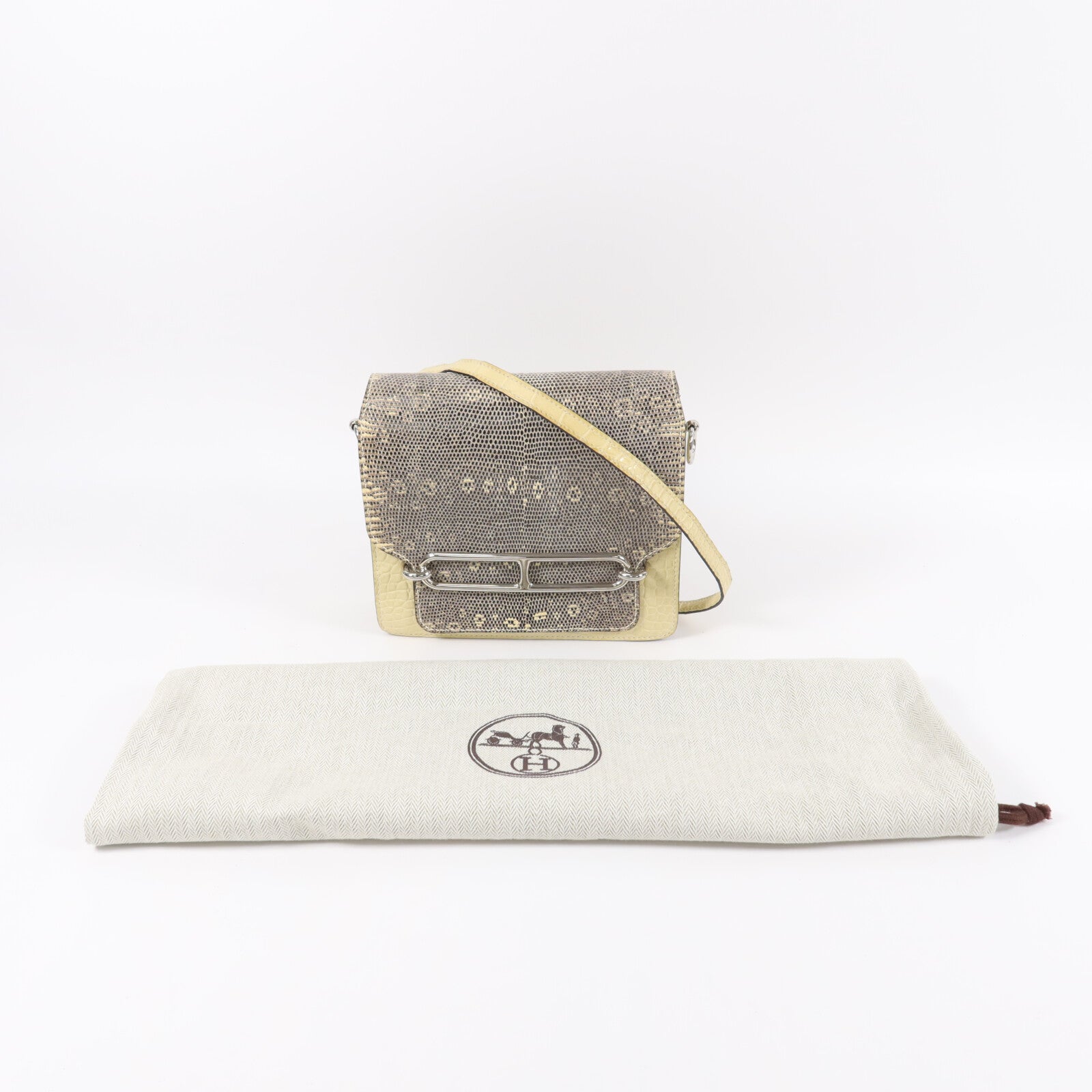 HERMES Alligator/Lizard皮革Roulis Mini肩背袋Ombre Vanille