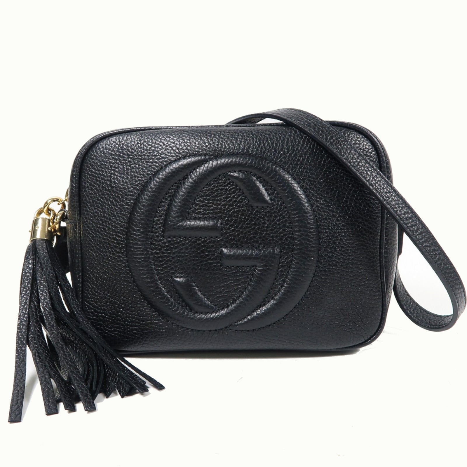 GUCCI 牛皮皮革Soho Bag銀扣肩背袋黑色