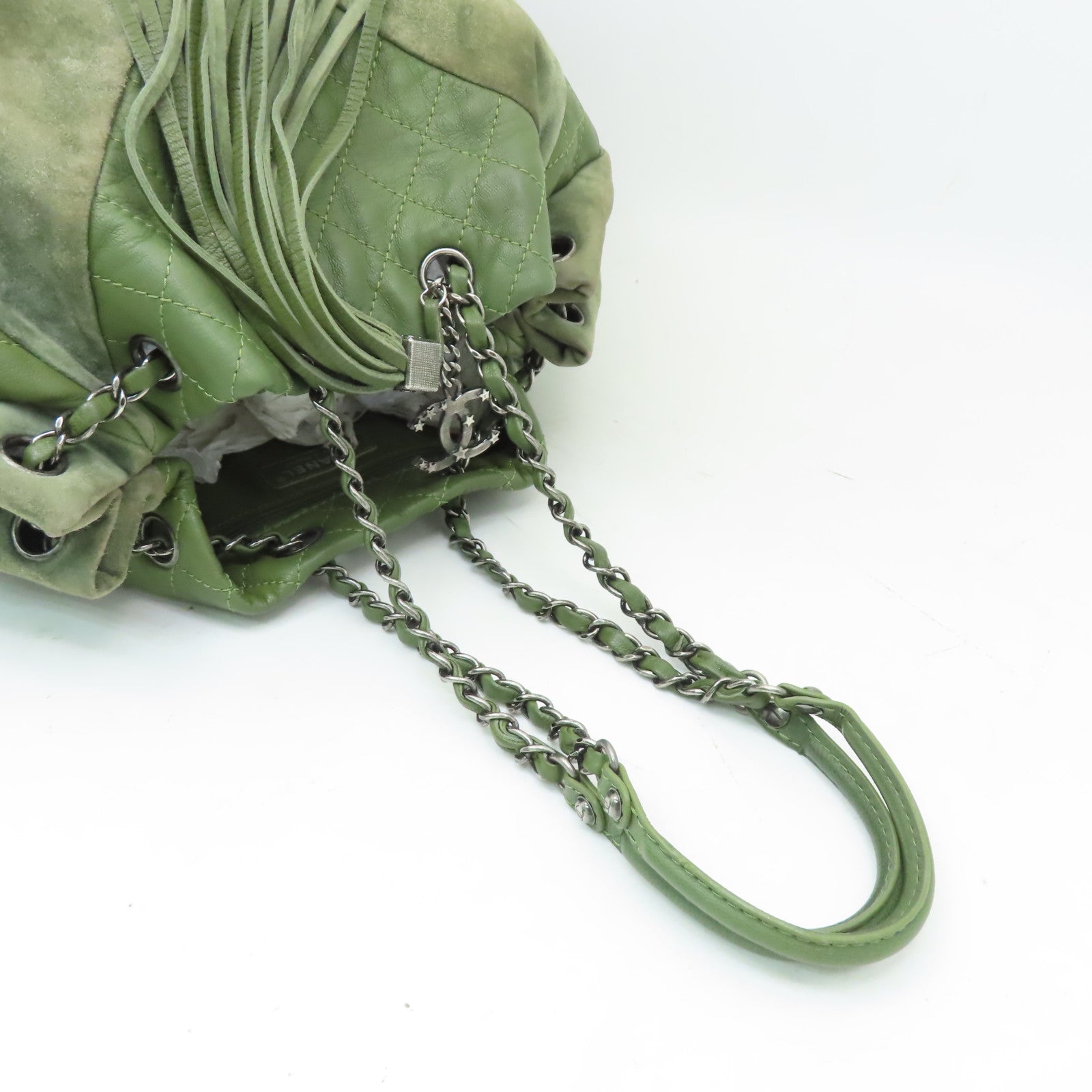 CHANEL 【激減優惠】菱格羊皮皮革Chain Shoulder銀扣鏈帶肩背袋綠色