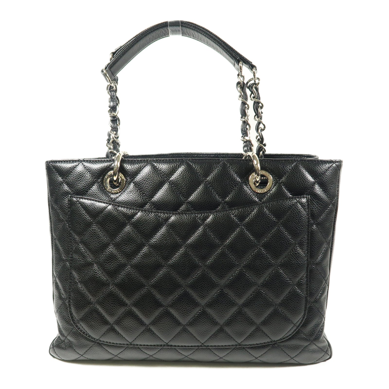 CHANEL 牛皮皮革GST Grand Shopping Tote Bag銀扣鏈帶肩背袋