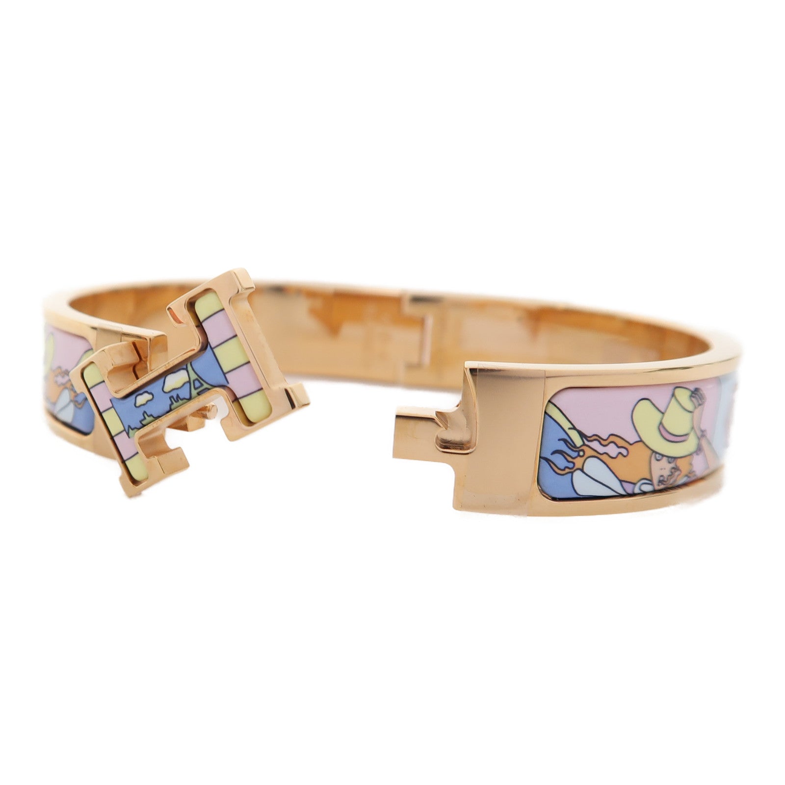 HERMES 金屬Clic H Bracelet手鐲藍色/粉紅色