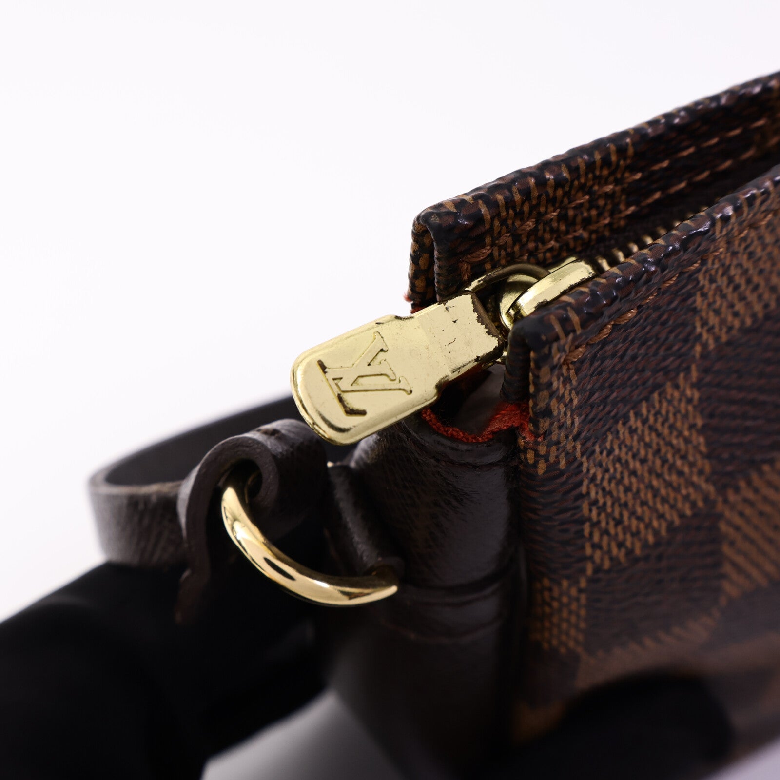 LOUIS VUITTON Damier Trousse Makeup Accessory Pouch金扣手挽袋棕色