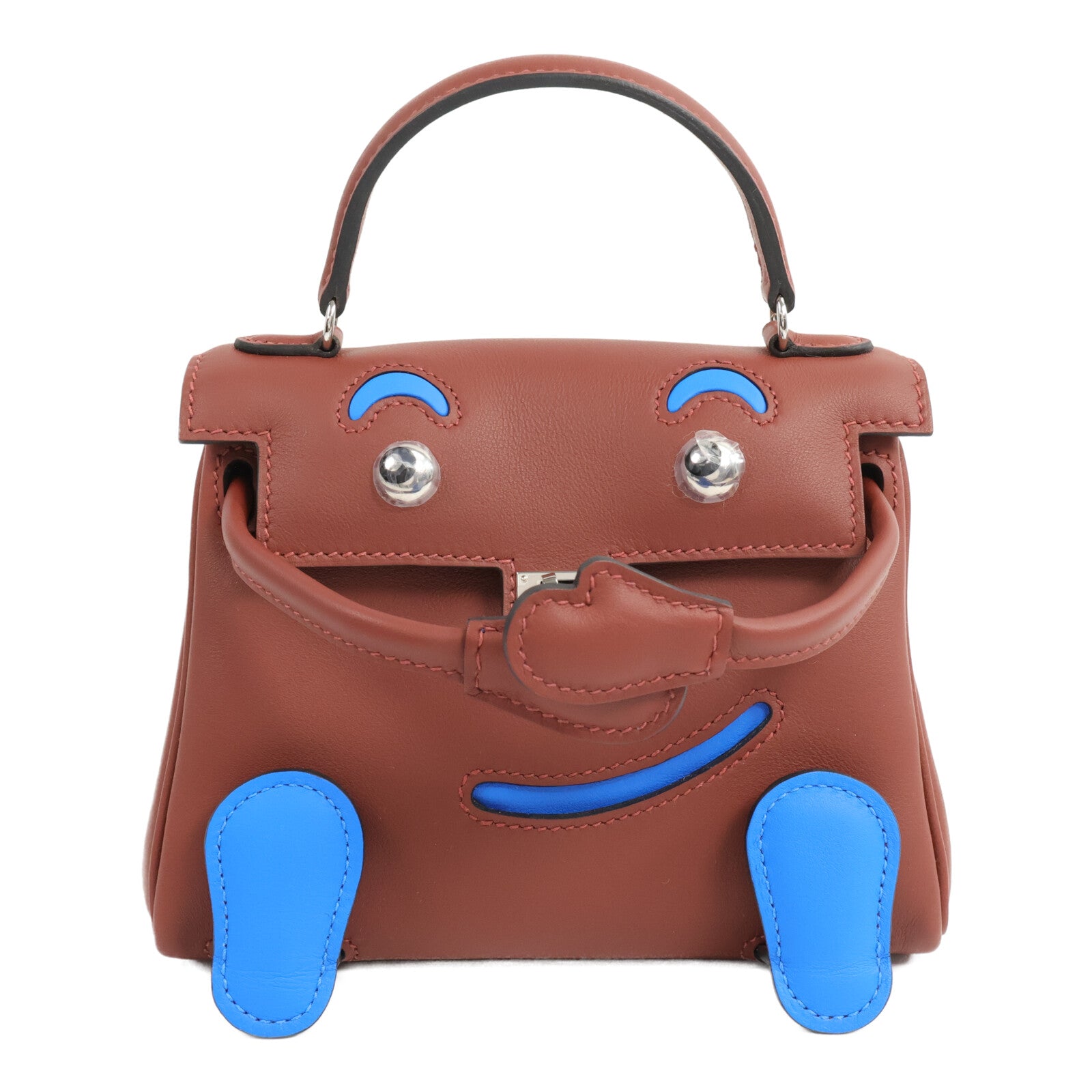 HERMES Swift皮革Kelly Doll手挽袋Rouge H/Bleu Hydra