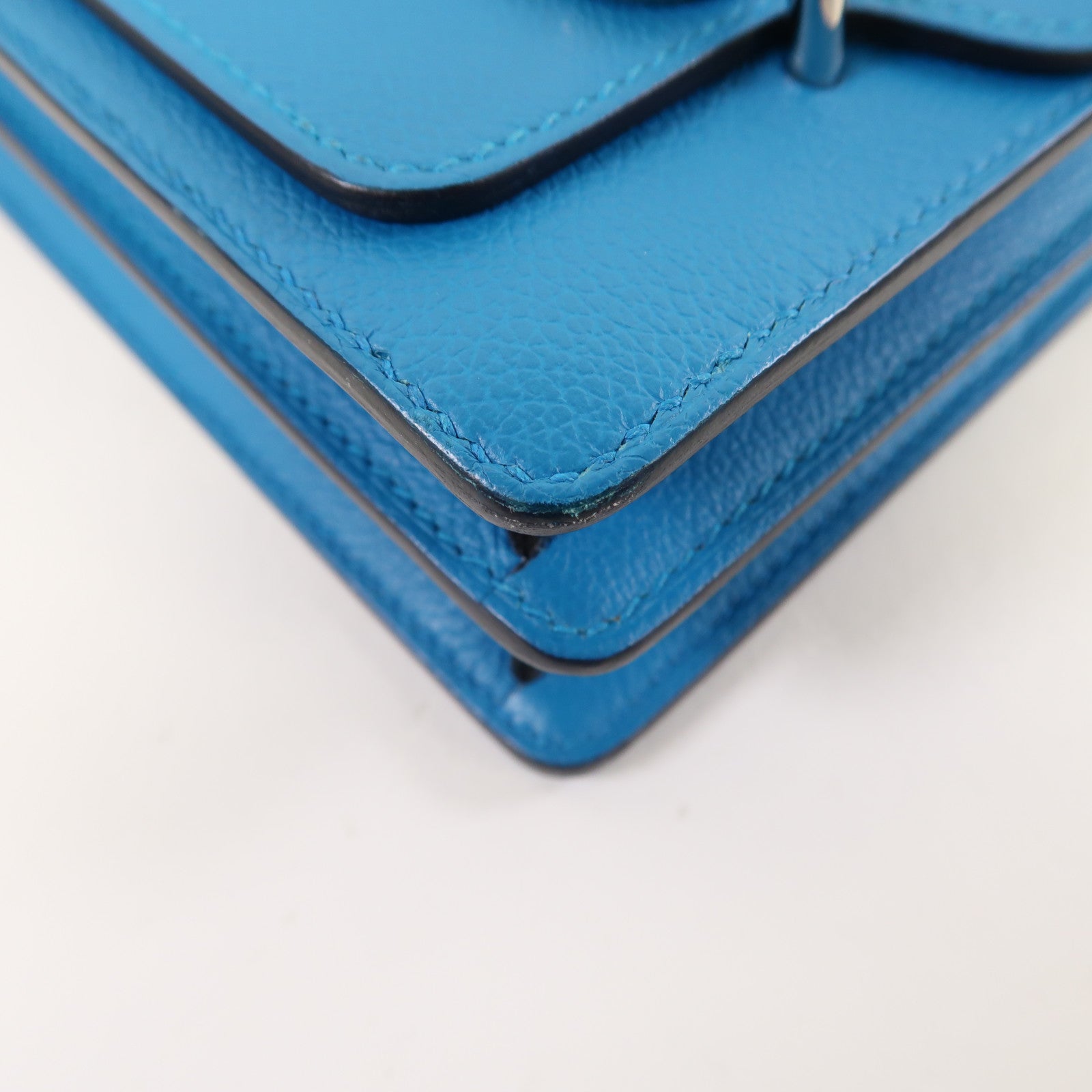 HERMES 【激減優惠】Evercolor皮革Mini Roulis銀扣肩背袋弗里達藍色/烏木色