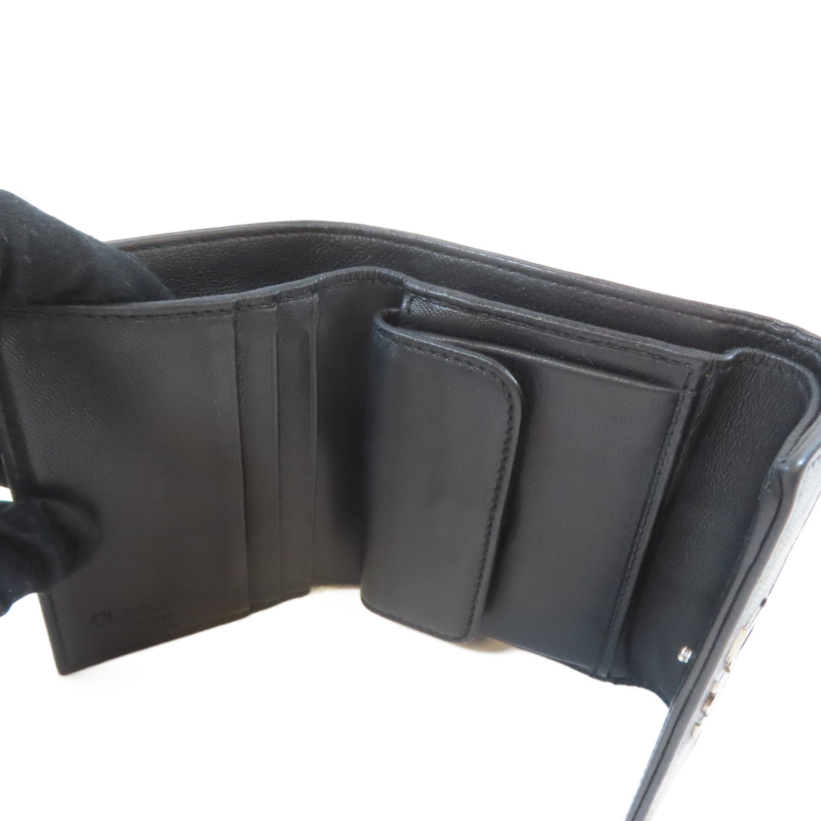 Dior 牛皮皮革Trifold Wallet銀扣錢包黑色