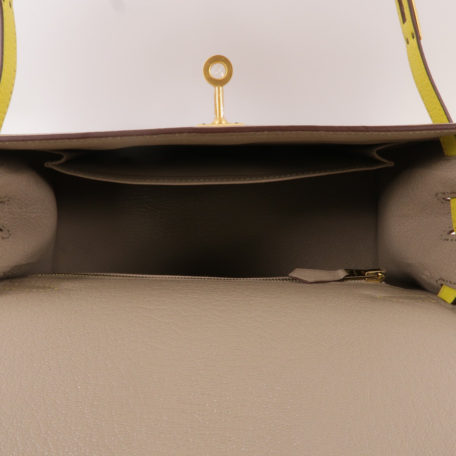 HERMES Chevre皮革Kelly 25手挽肩背兩用袋Gris Asphalte/Lime