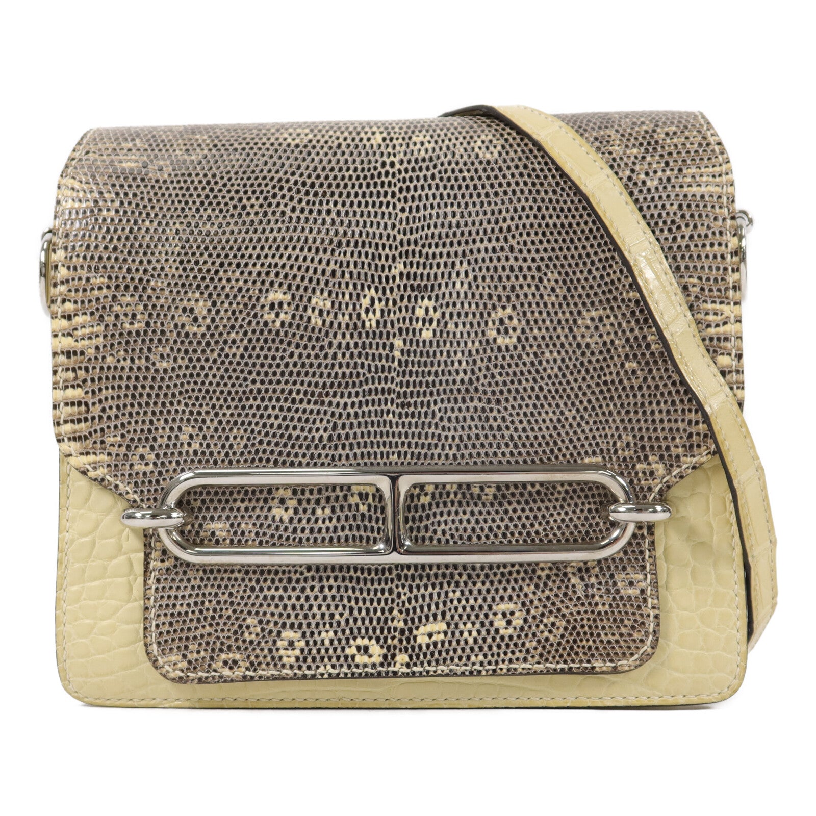 HERMES Alligator/Lizard皮革Roulis Mini肩背袋Ombre Vanille