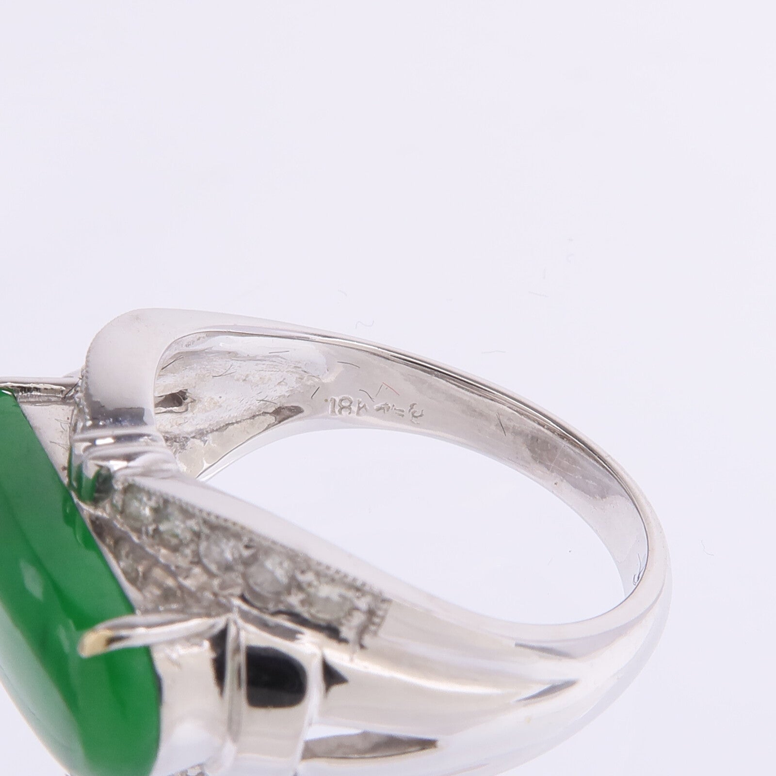 JEWELRY 18K白金Jade Diamond Ring翡翠/鑽石戒指US#6.75