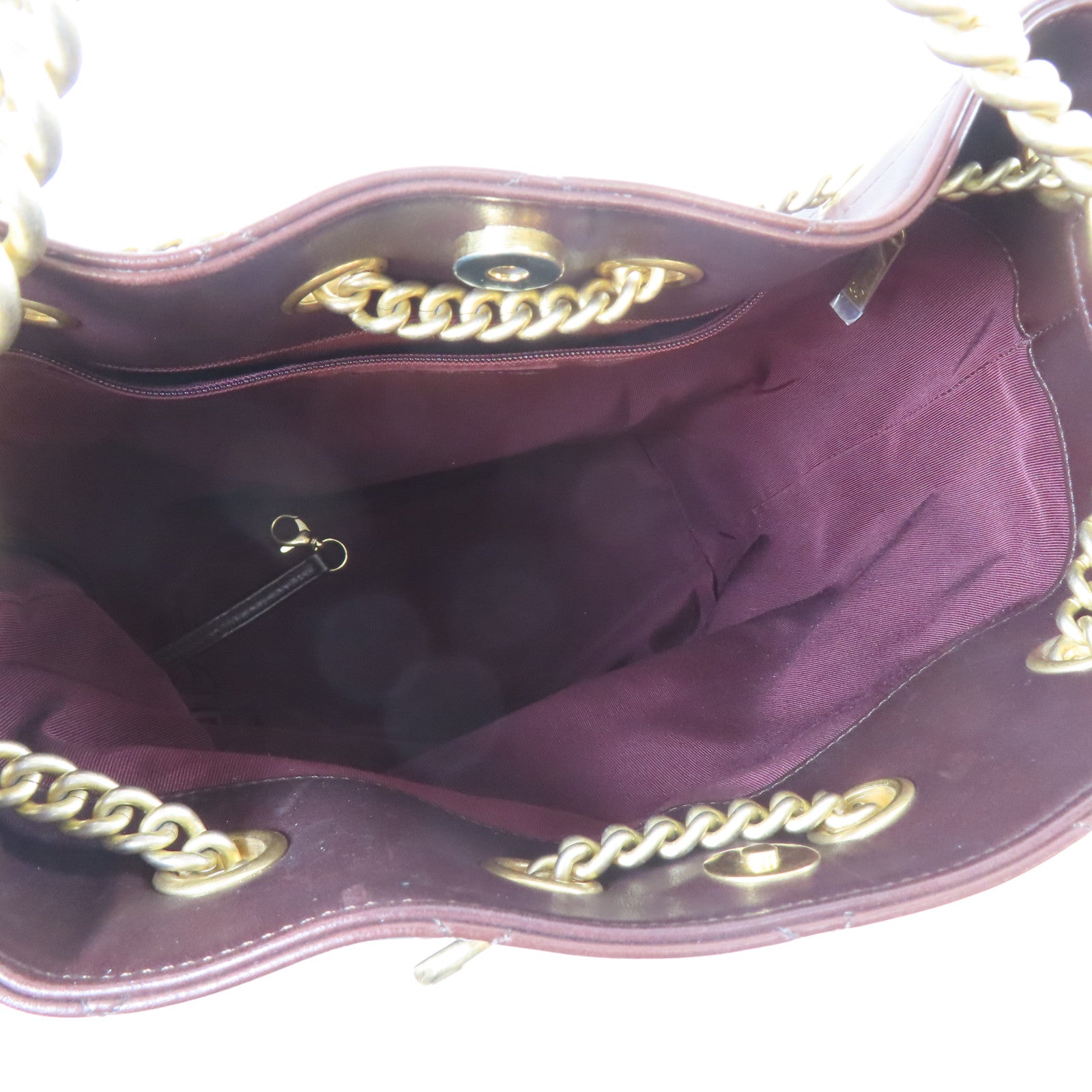 CHANEL 【激減優惠】菱格牛皮皮革Bucket Totebag金扣鏈帶手挽肩背兩用袋啡色