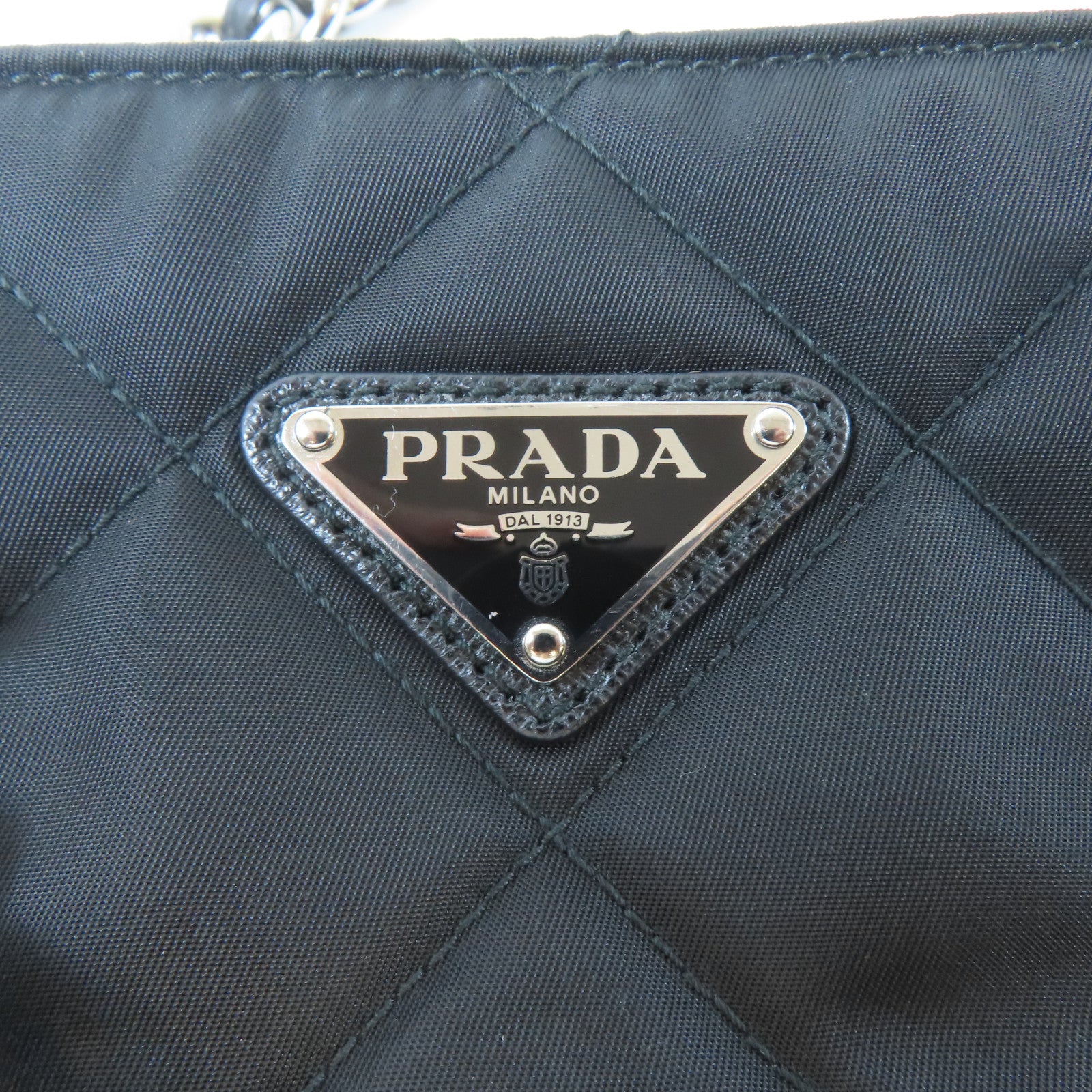 PRADA 尼龍Tote Bag銀扣鏈帶肩背袋黑色