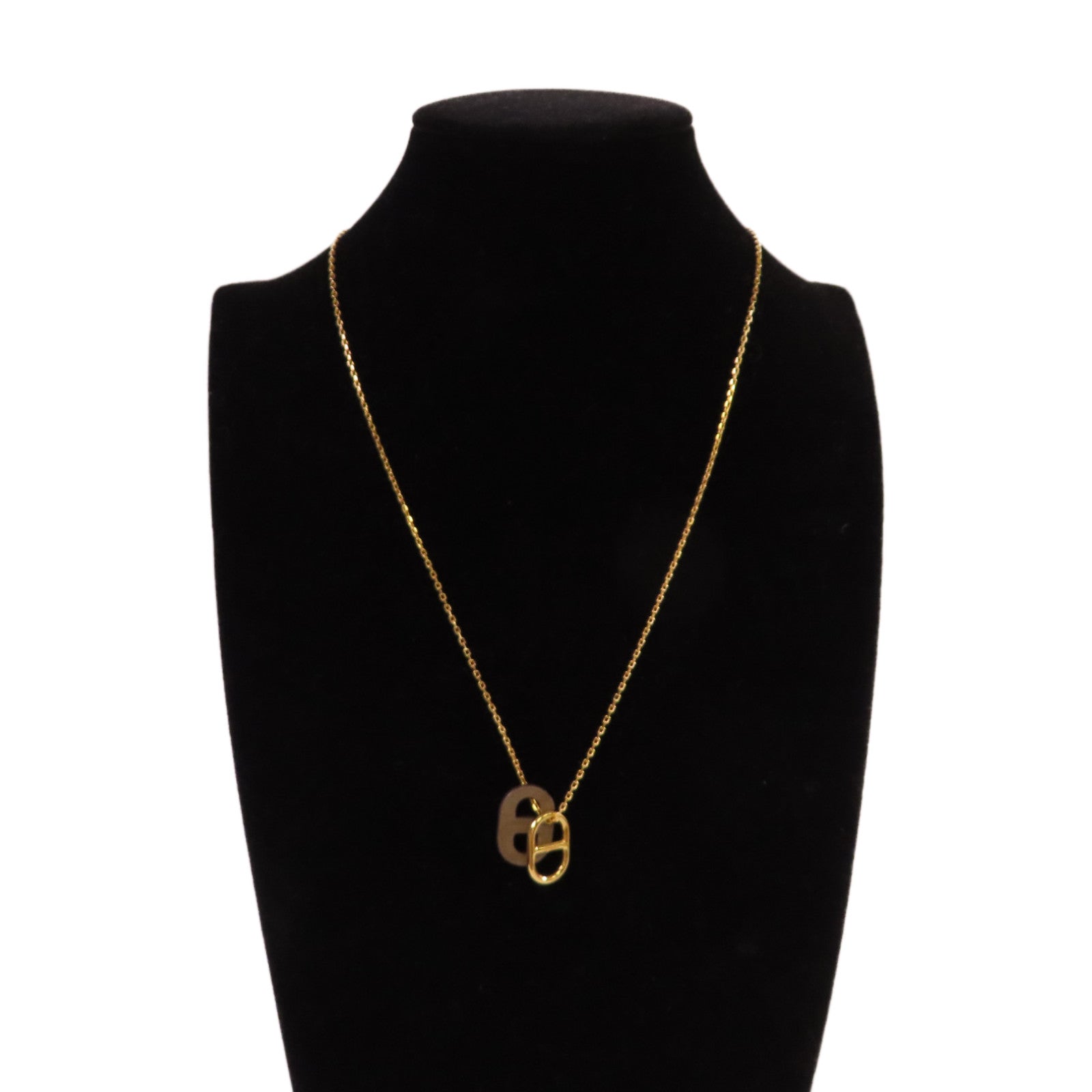 HERMES 金屬/Swift皮革Chaine D'Ancre Necklace項鏈金色/大象灰色
