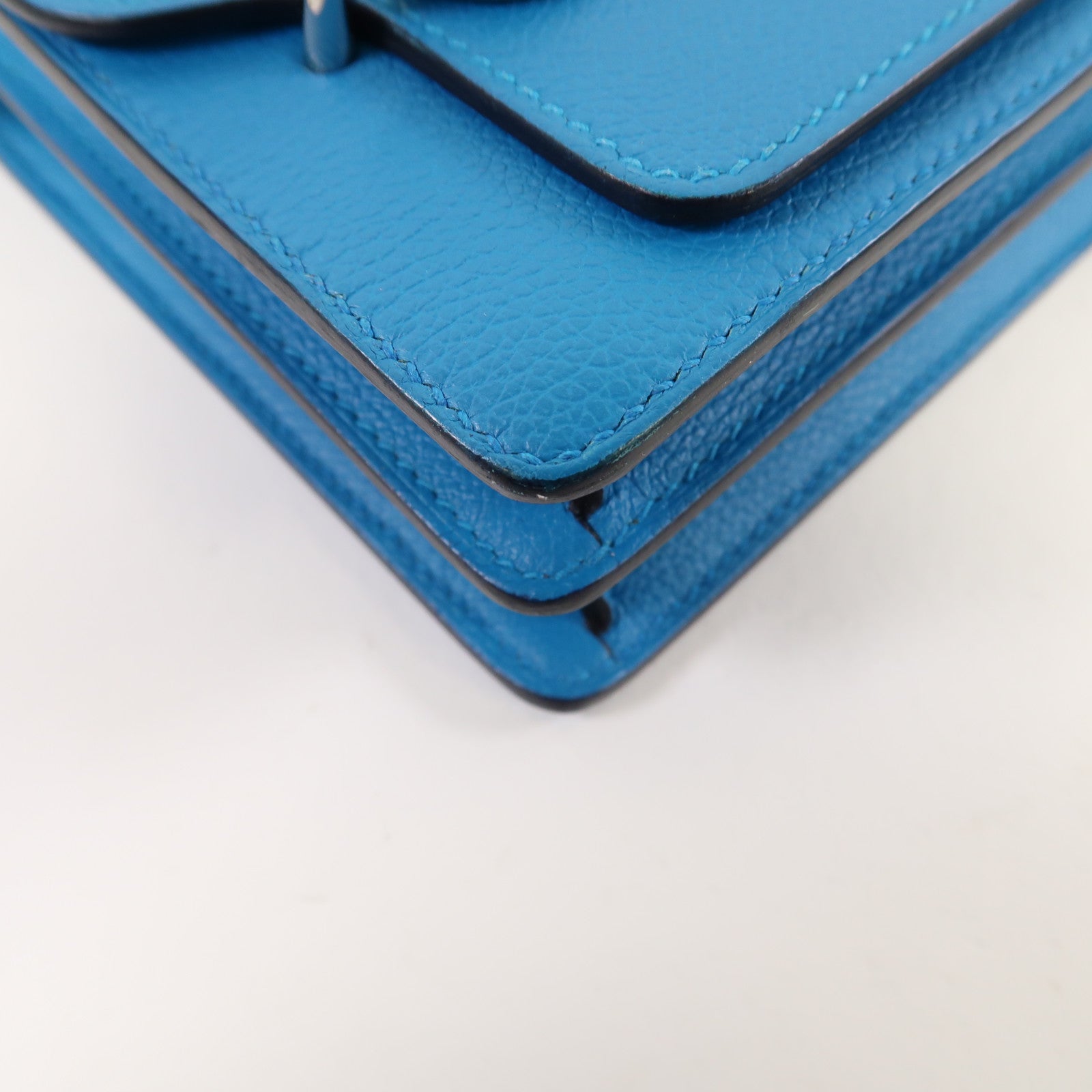 HERMES 【激減優惠】Evercolor皮革Mini Roulis銀扣肩背袋弗里達藍色/烏木色