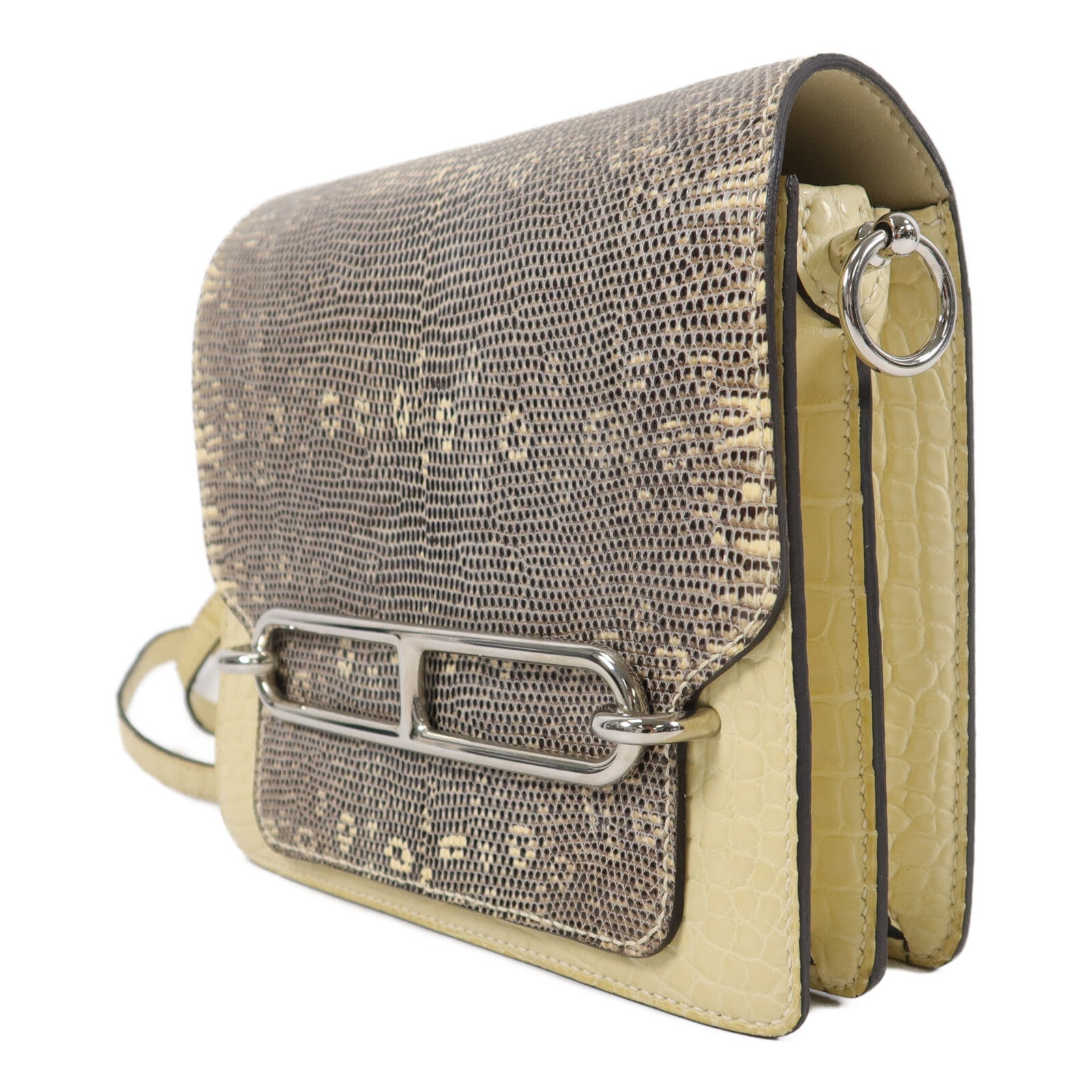 HERMES Alligator/Lizard皮革Roulis Mini肩背袋Ombre Vanille
