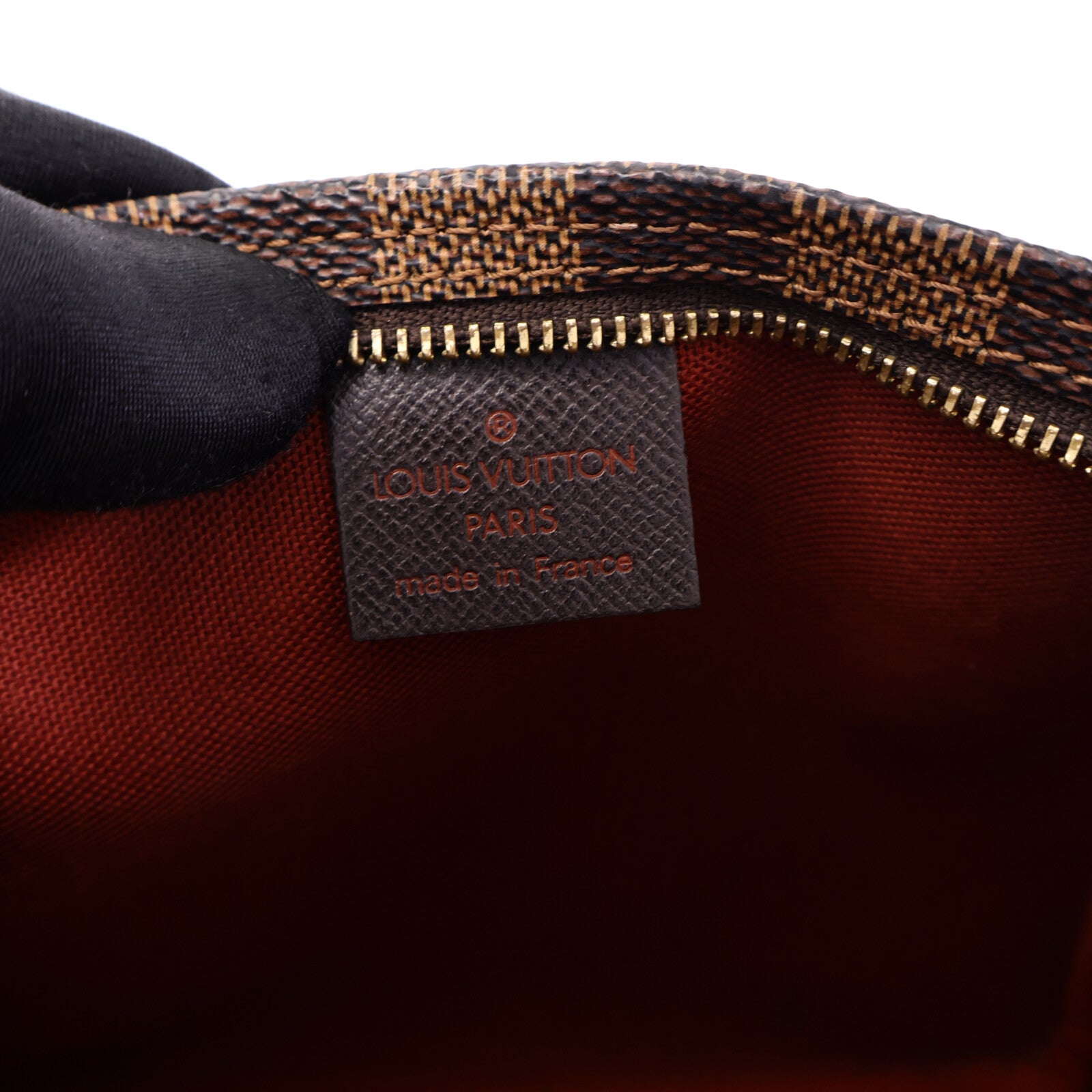 LOUIS VUITTON Damier Trousse Makeup Accessory Pouch金扣手挽袋棕色