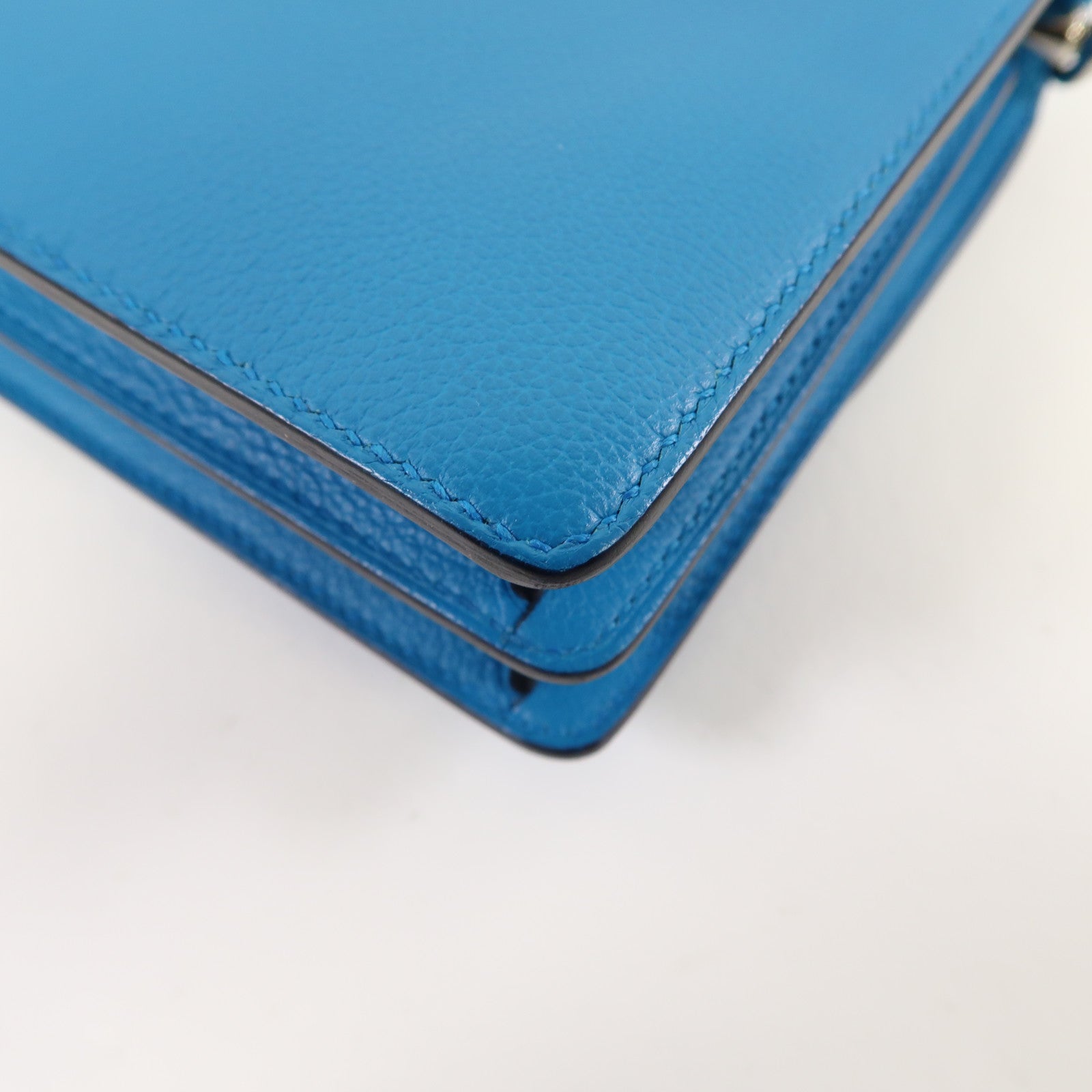 HERMES 【激減優惠】Evercolor皮革Mini Roulis銀扣肩背袋弗里達藍色/烏木色