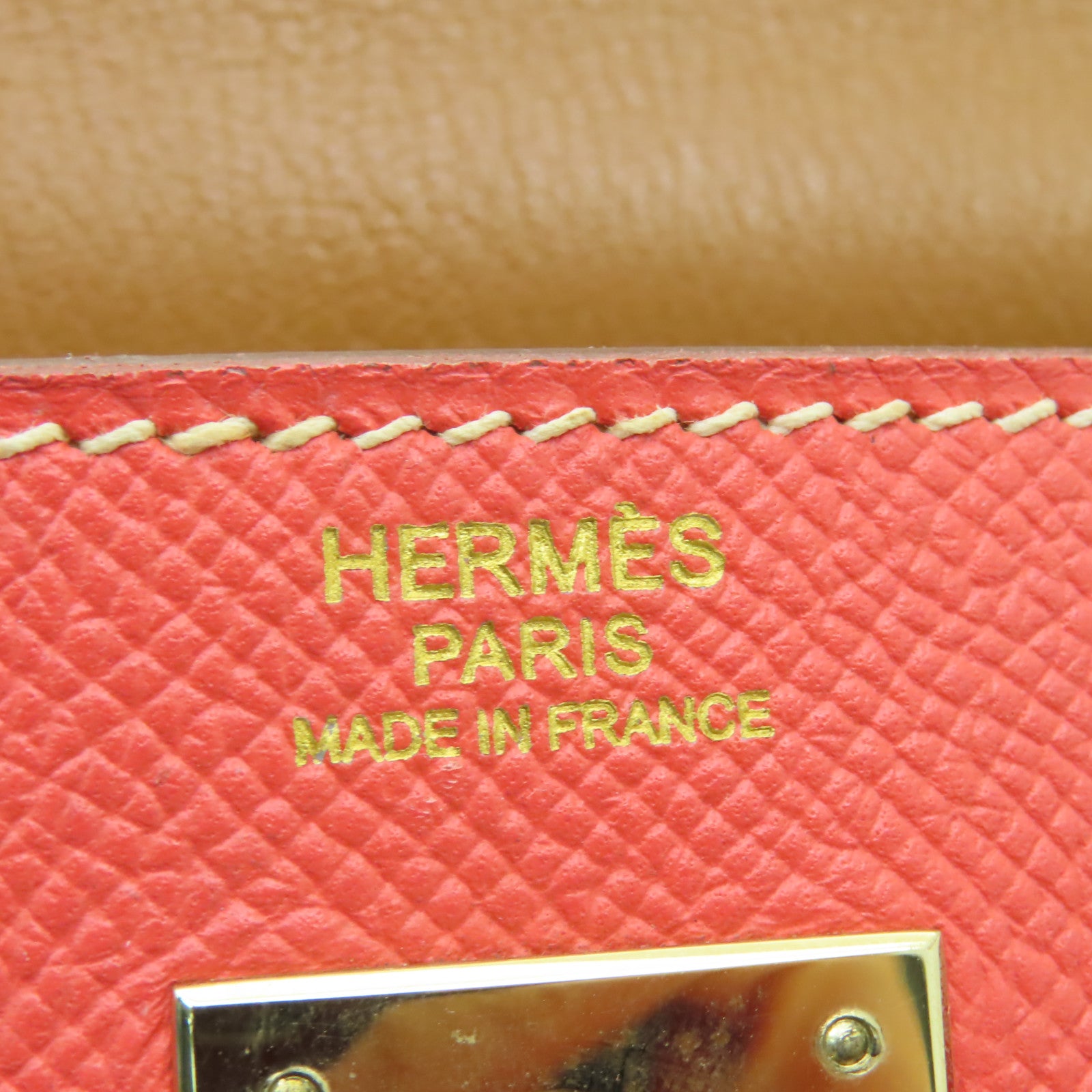 HERMES 【激減優惠】Epsom皮革Kelly 32金扣手挽肩背兩用袋Crevette粉紅色