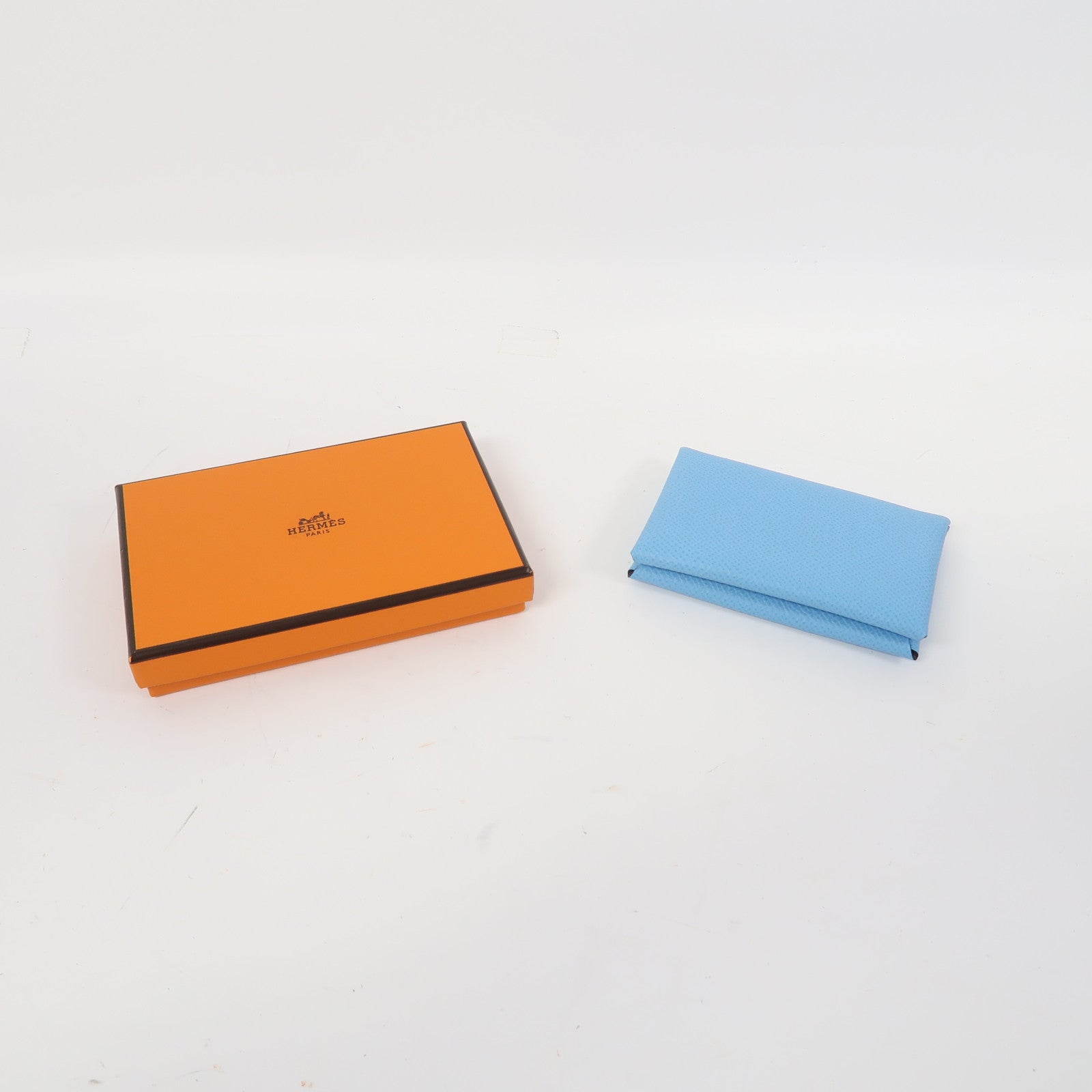HERMES Epsom皮革Calvi Card Holder銀扣卡片套湖水藍色