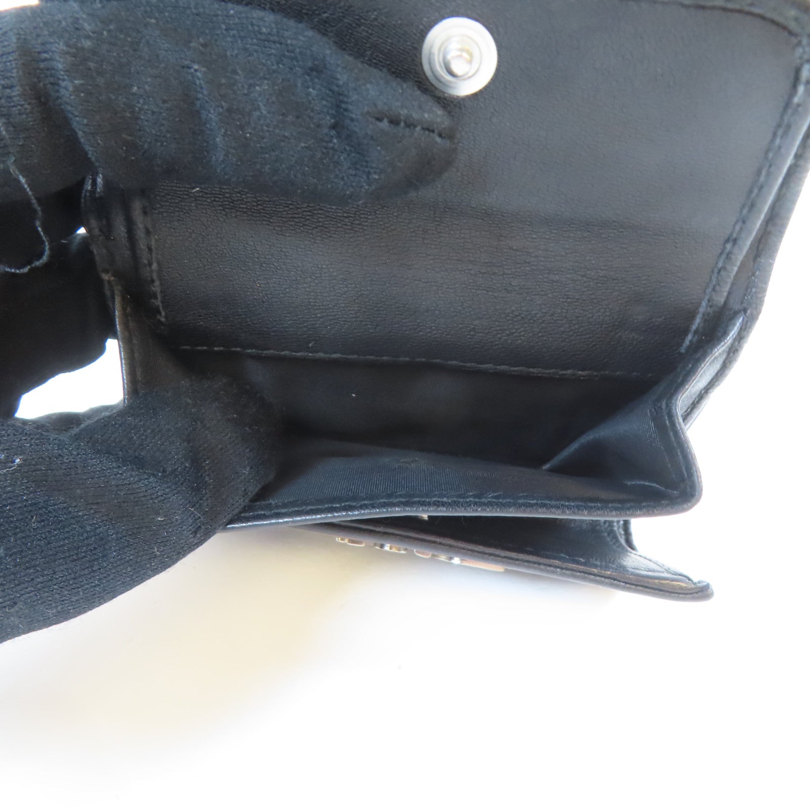 Dior 牛皮皮革Trifold Wallet銀扣錢包黑色
