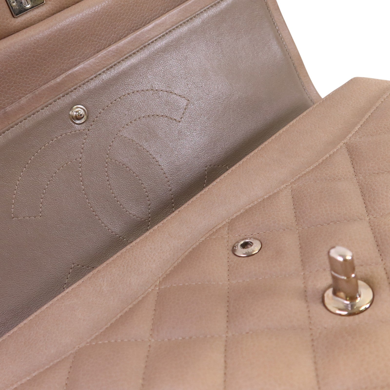 CHANEL 牛皮皮革Large Classic銀扣鏈帶肩背袋