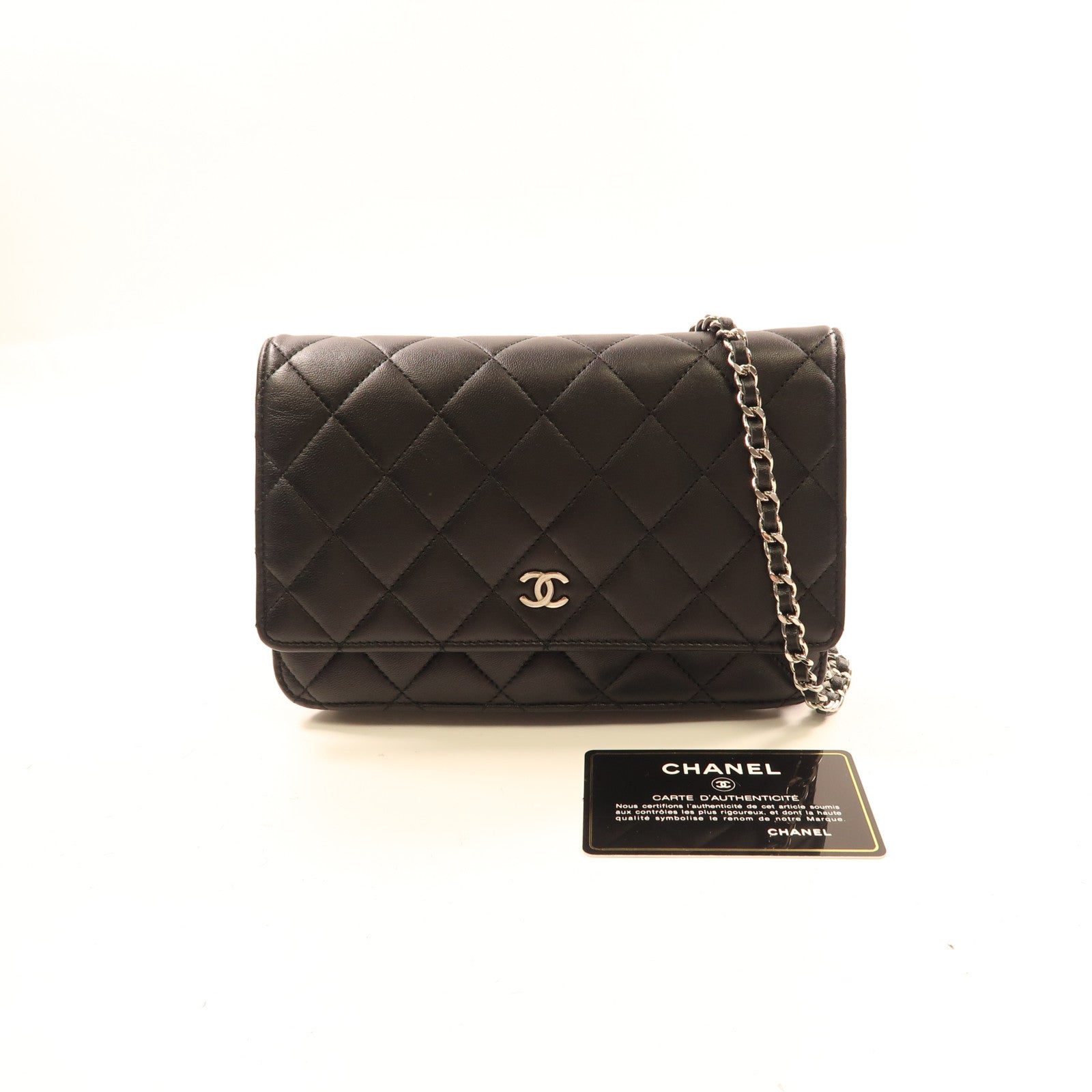 CHANEL 羊皮皮革Wallet On Chain銀扣鏈帶肩背袋