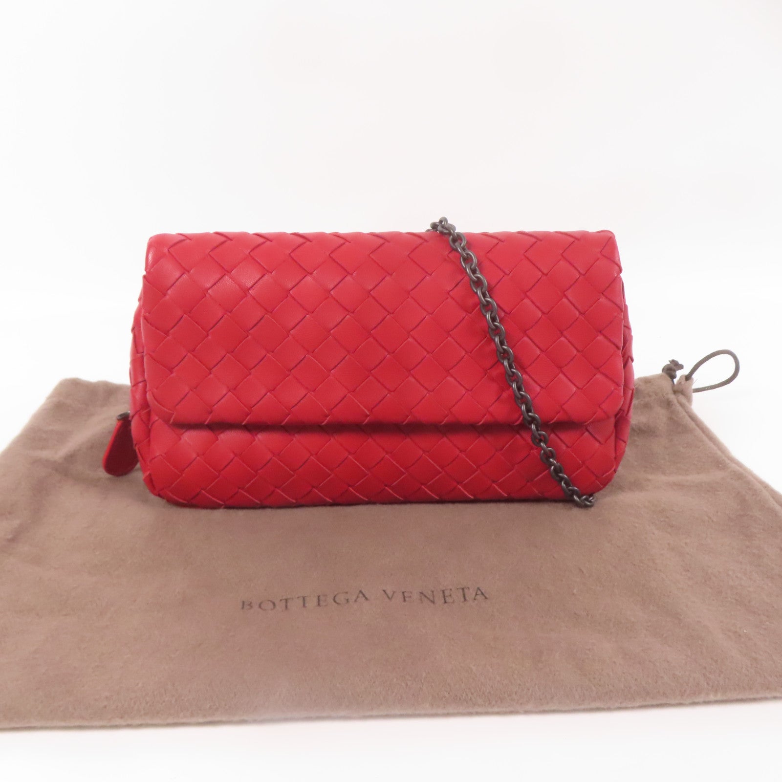 BOTTEGA VENETA BV Chain Shoulder Bag Lambskin Leather Red