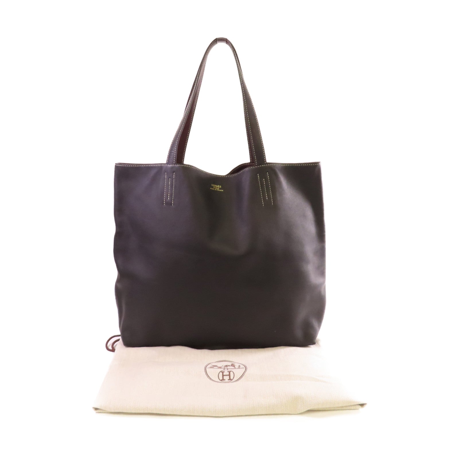 HERMES Swift皮革Double Sens Shoulder Bag肩背袋89 Noir黑色/55 Rouge H愛馬仕紅色