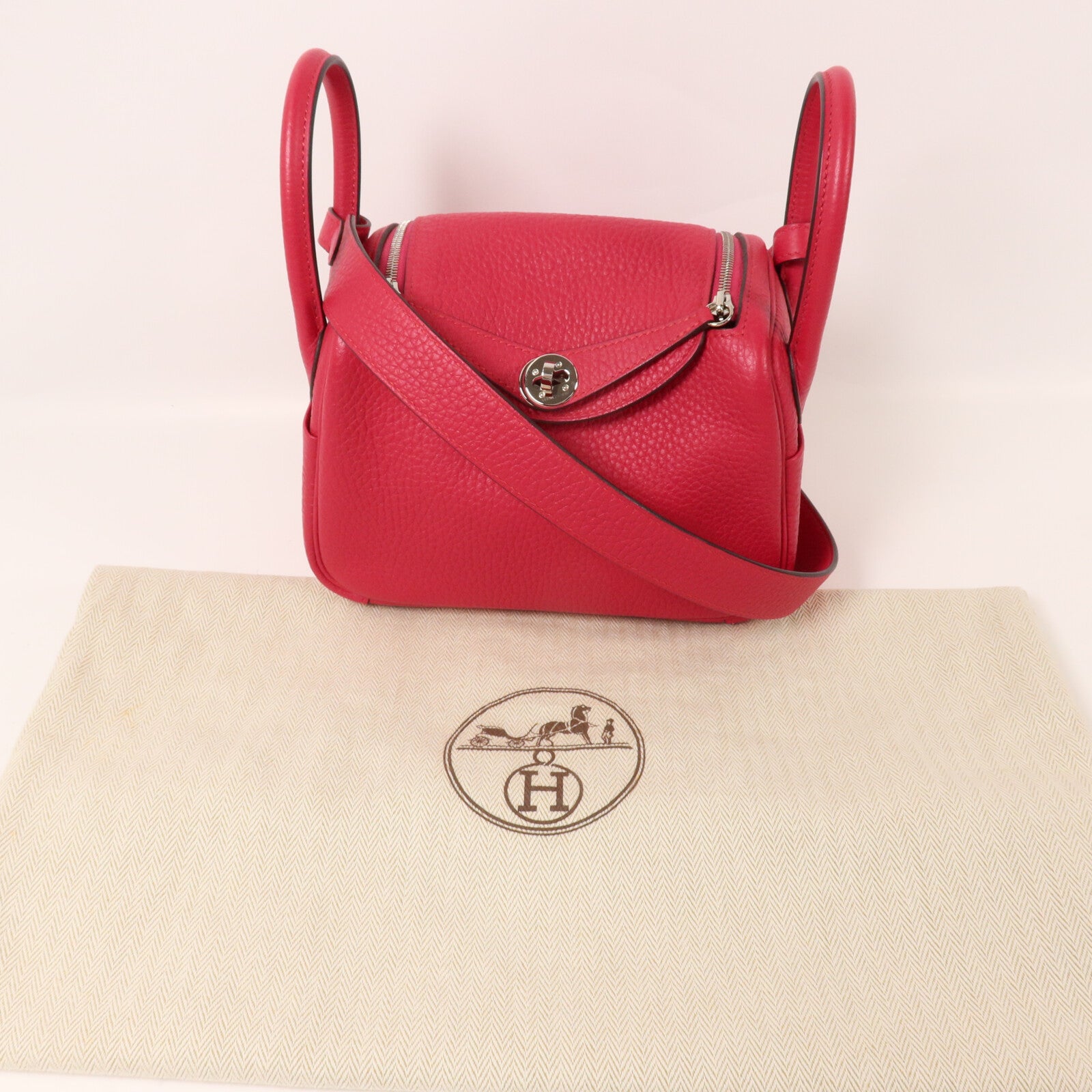 HERMES Clemence皮革Mini Lindy手挽肩背兩用袋Framboise