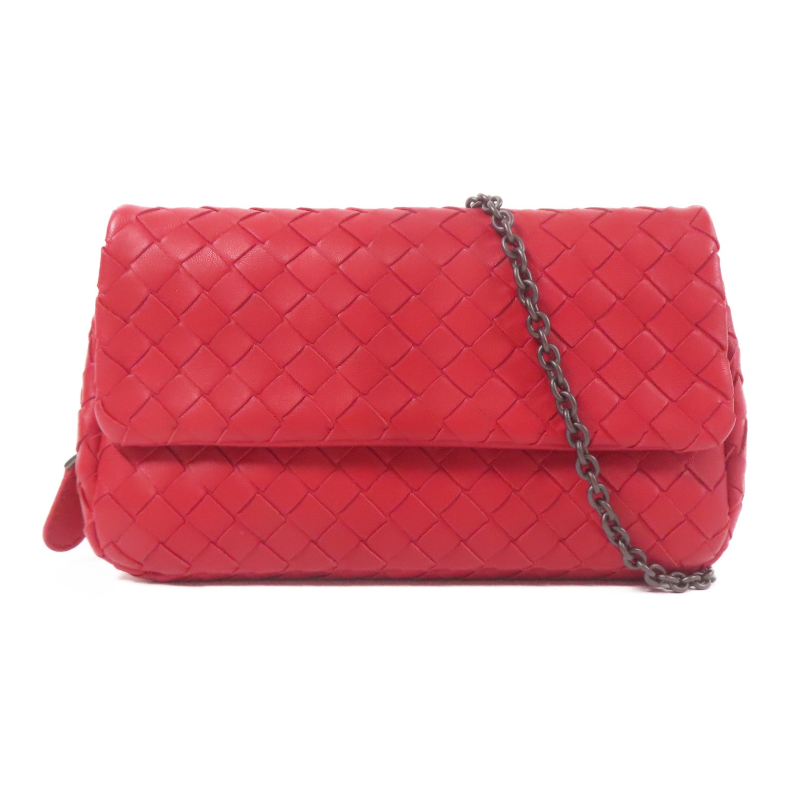 BOTTEGA VENETA BV Chain Shoulder Bag Lambskin Leather Red
