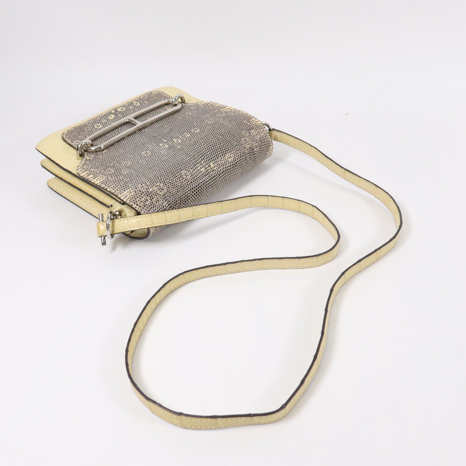 HERMES Alligator/Lizard皮革Roulis Mini肩背袋Ombre Vanille