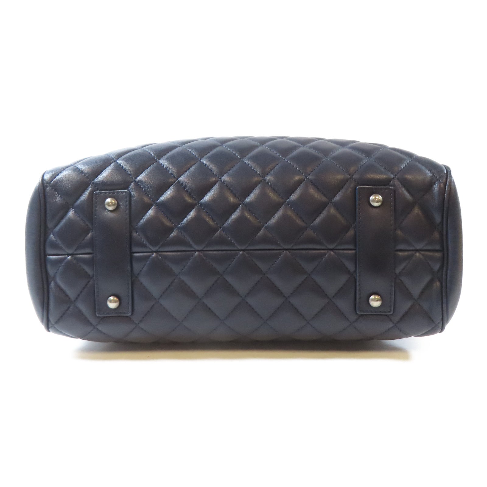 CHANEL 【激減優惠】菱格牛皮皮革Tote Bag黑扣鏈帶肩背袋深藍色